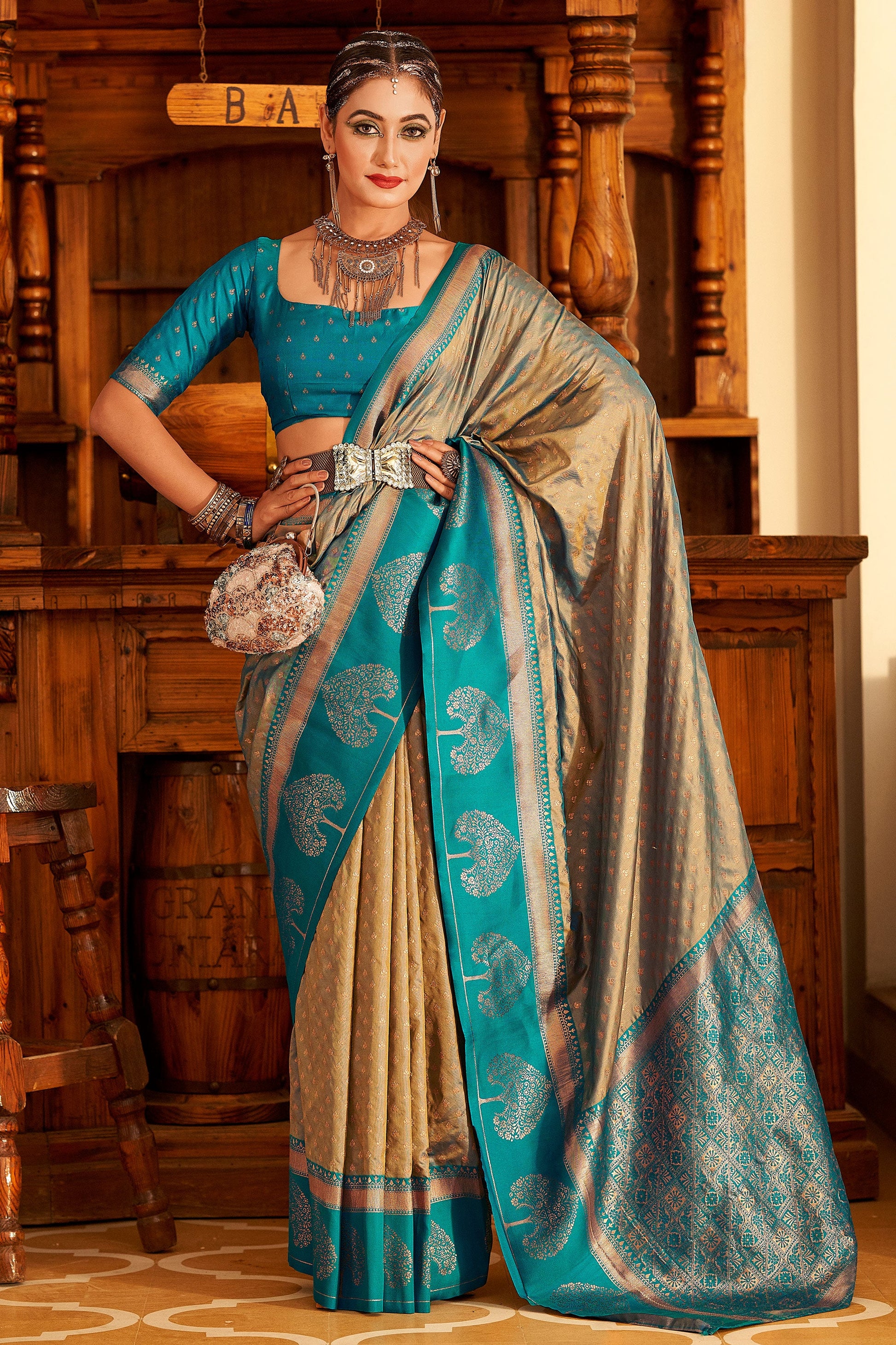 Grey Banarasi Silk Saree-ZB133020_1_SareeButa.com