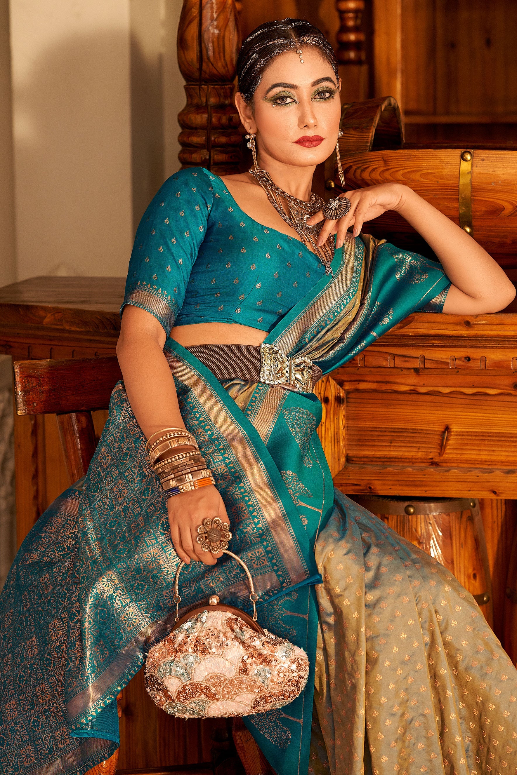 Grey Banarasi Silk Saree-ZB133020_2_SareeButa.com