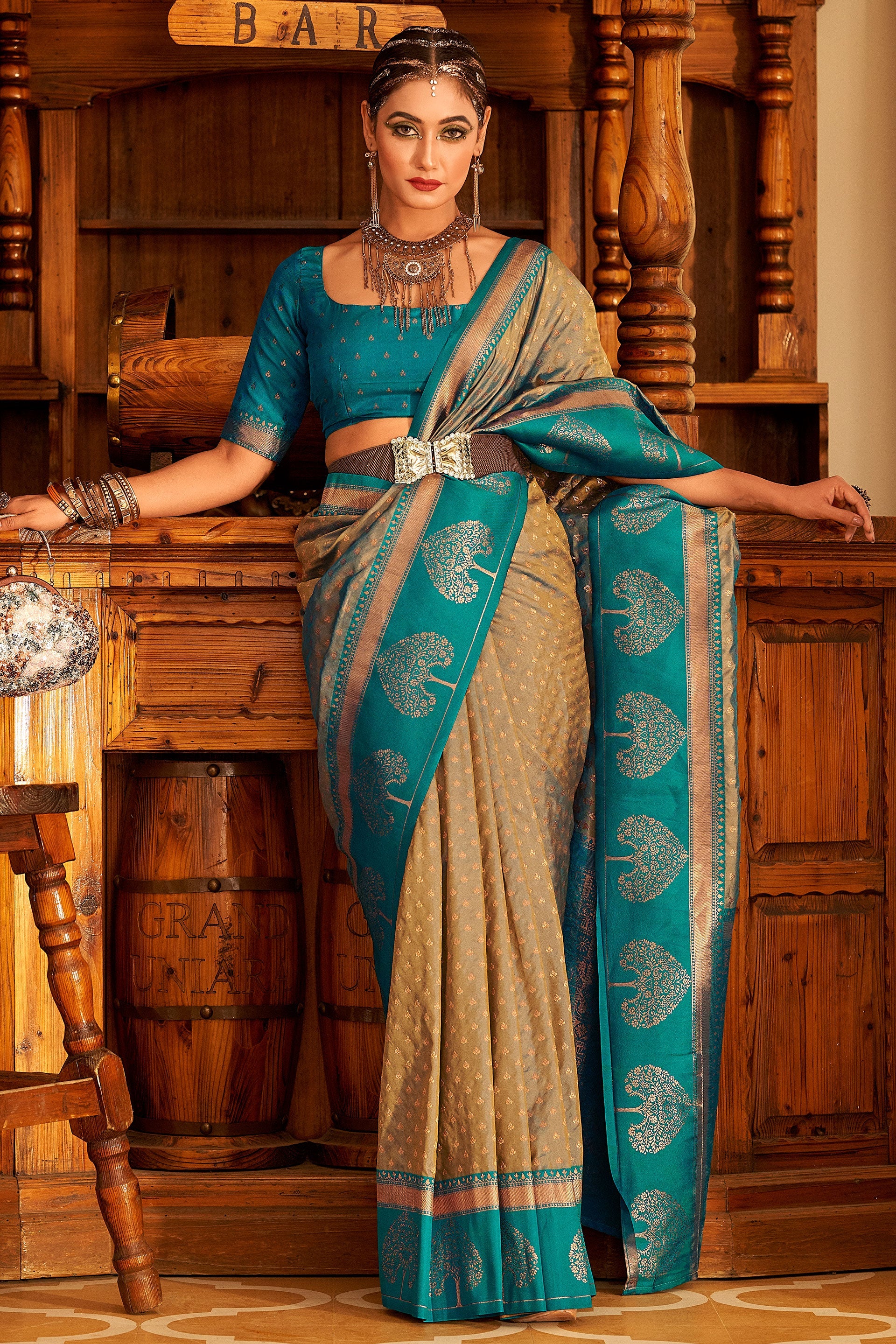 Grey Banarasi Silk Saree-ZB133020_3_SareeButa.com