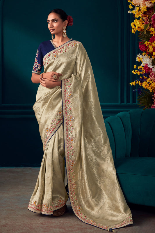 Grey Embroidered Banarasi Saree-ZB131216_1