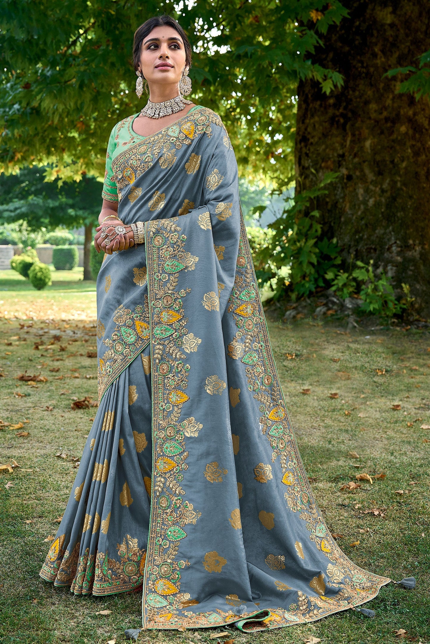 grey-embroidered-banarasi-saree-zb131857_1_SareeButa.com