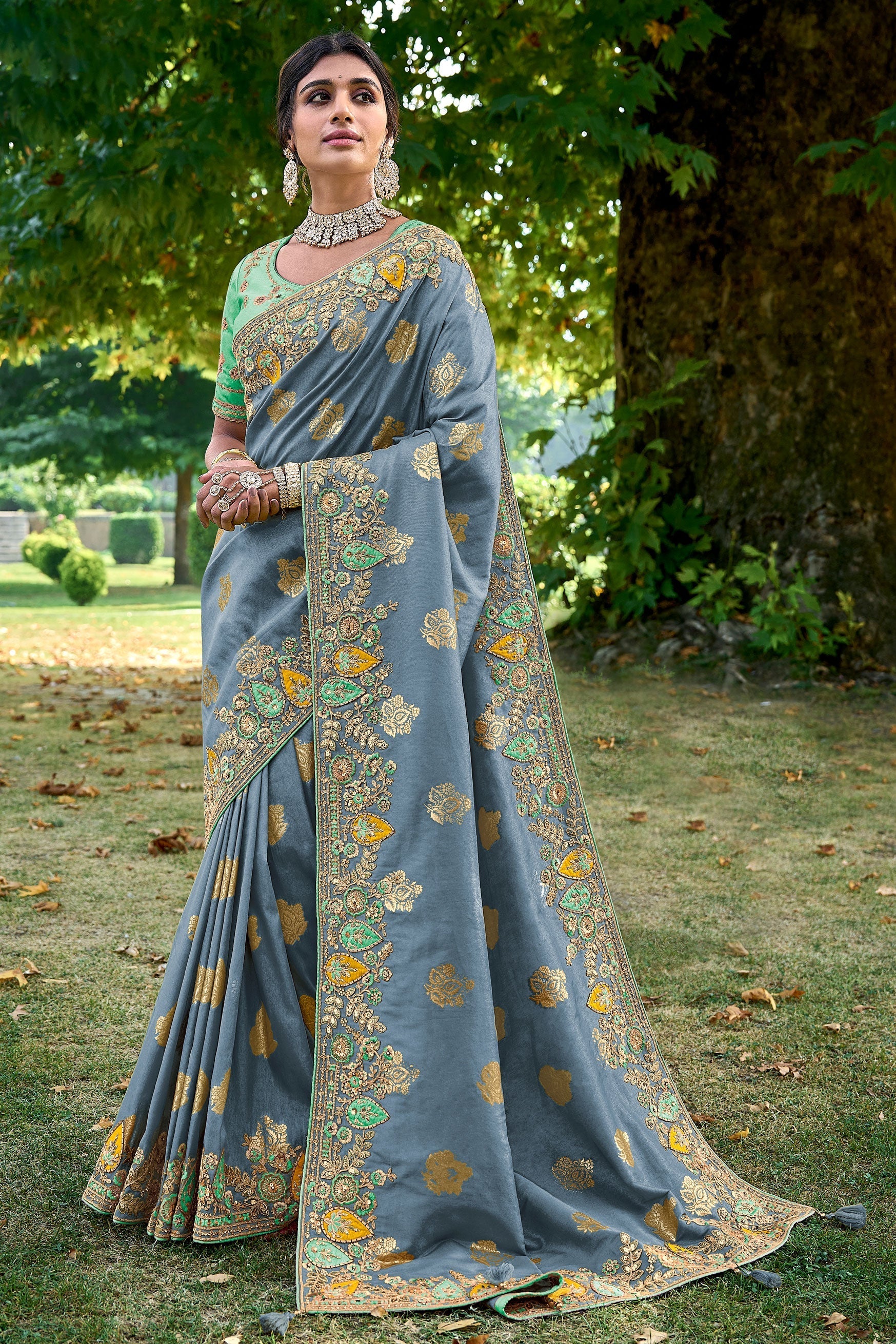 grey-embroidered-banarasi-saree-zb131857_1_SareeButa.com