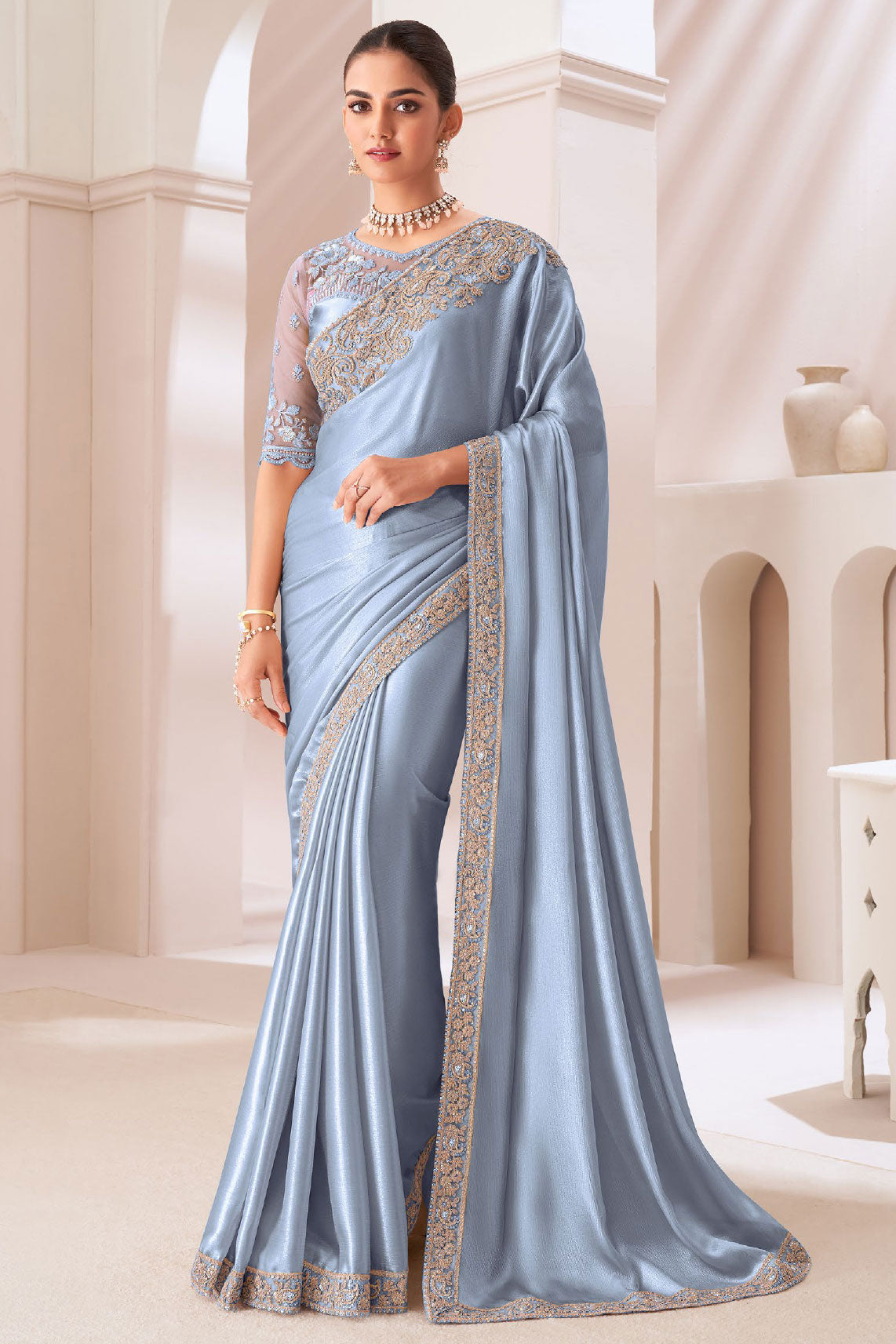 Grey Embroidered Chiffon Saree-ZB133454_1_SareeButa.com