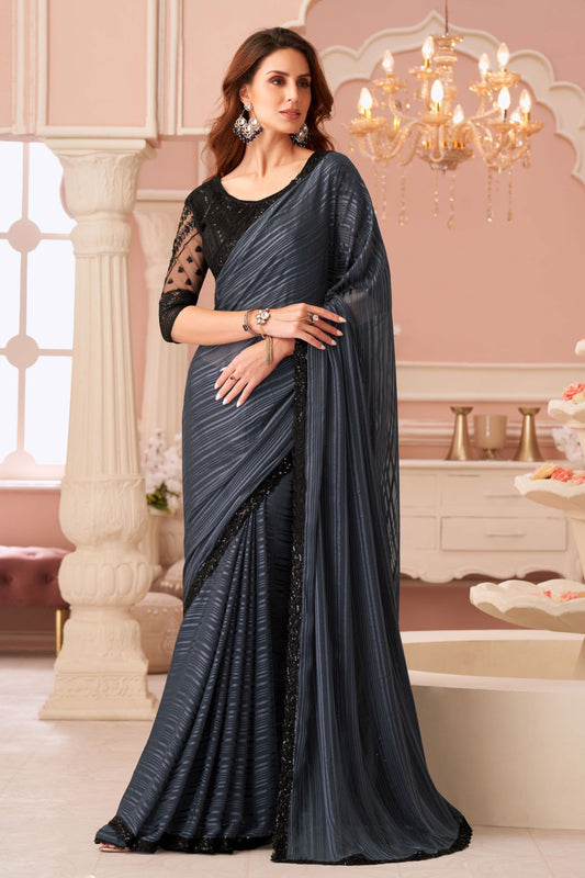 Grey Embroidered Georgette Saree-ZB133962_1_SareeButa.com