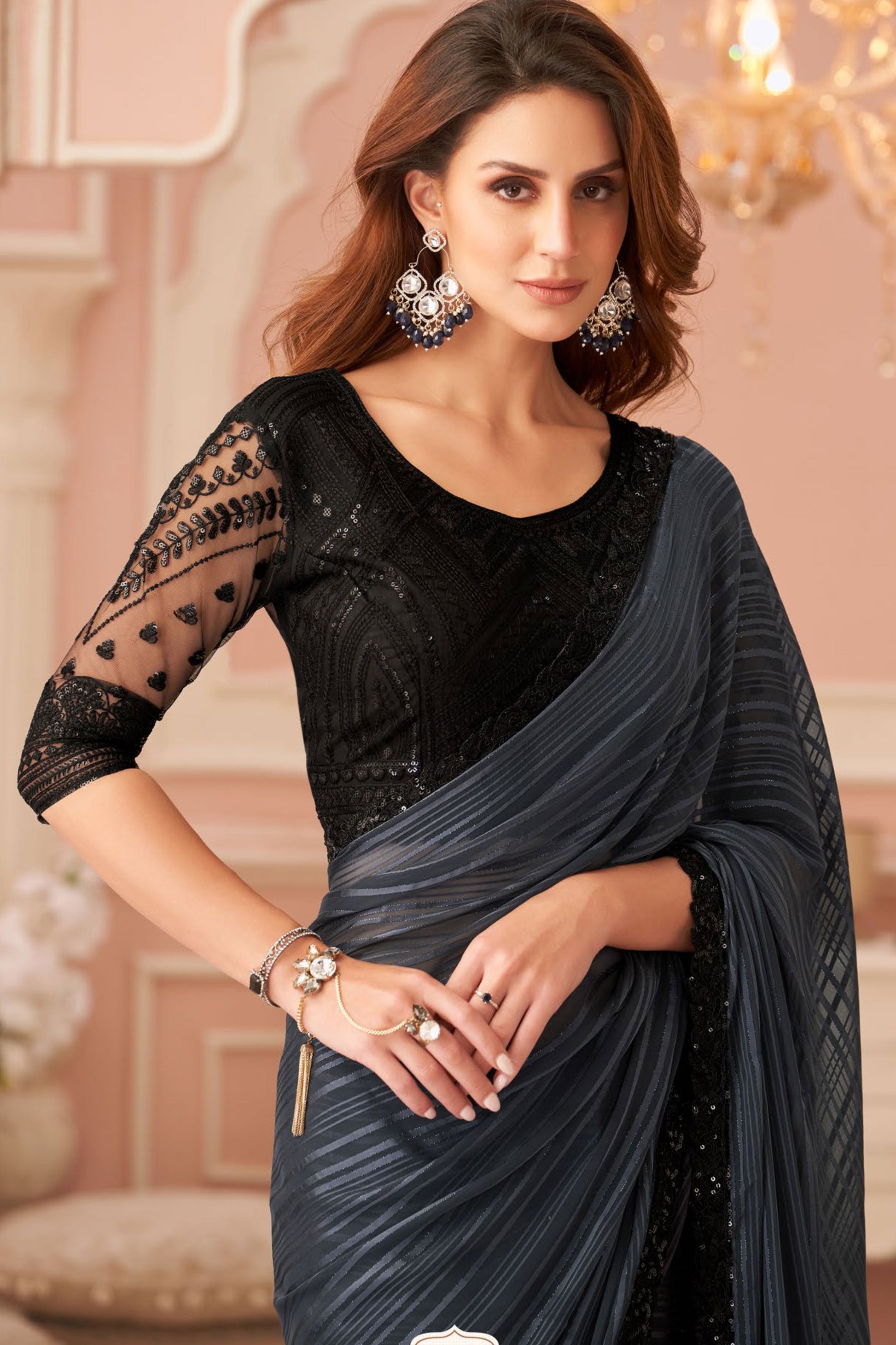 Grey Embroidered Georgette Saree-ZB133962_2_SareeButa.com