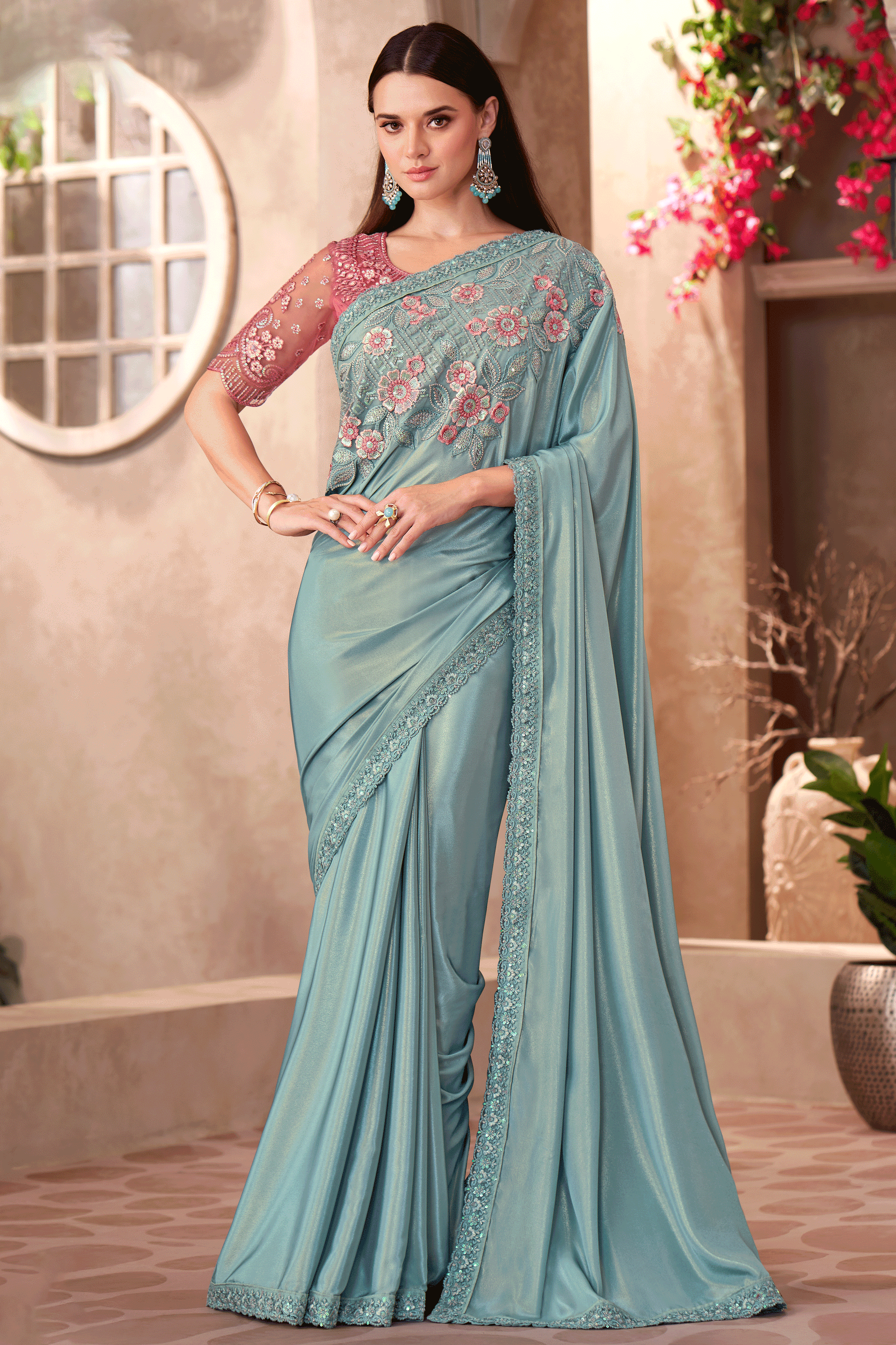 Grey Embroidered Silk Crepe Saree-ZB134915_1_SareeButa.com