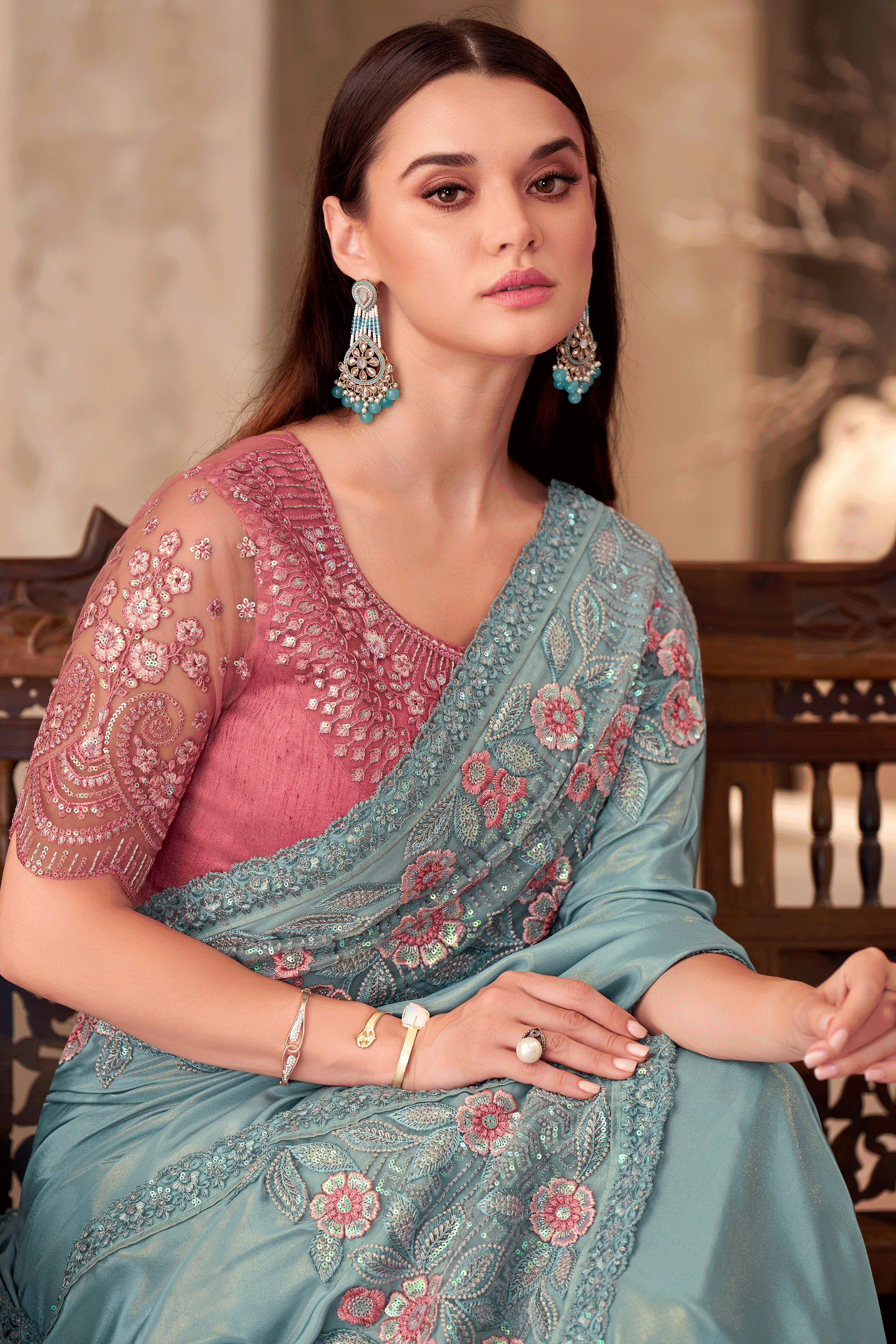 Grey Embroidered Silk Crepe Saree-ZB134915_2_SareeButa.com