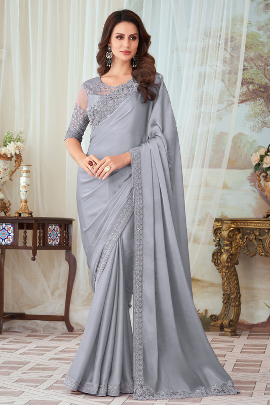 Grey Embroidered Silk Saree-ZB133204_1_SareeButa.com