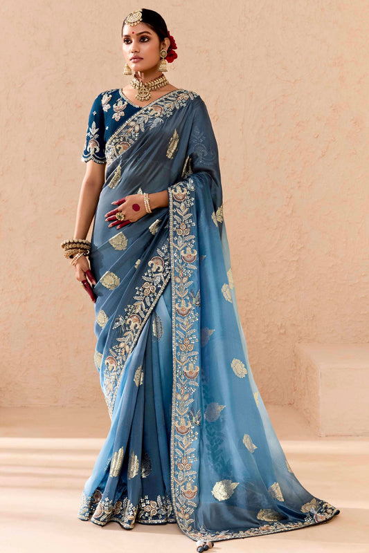 Blue Embroidered Silk Saree-ZB133287_1_SareeButa.Com