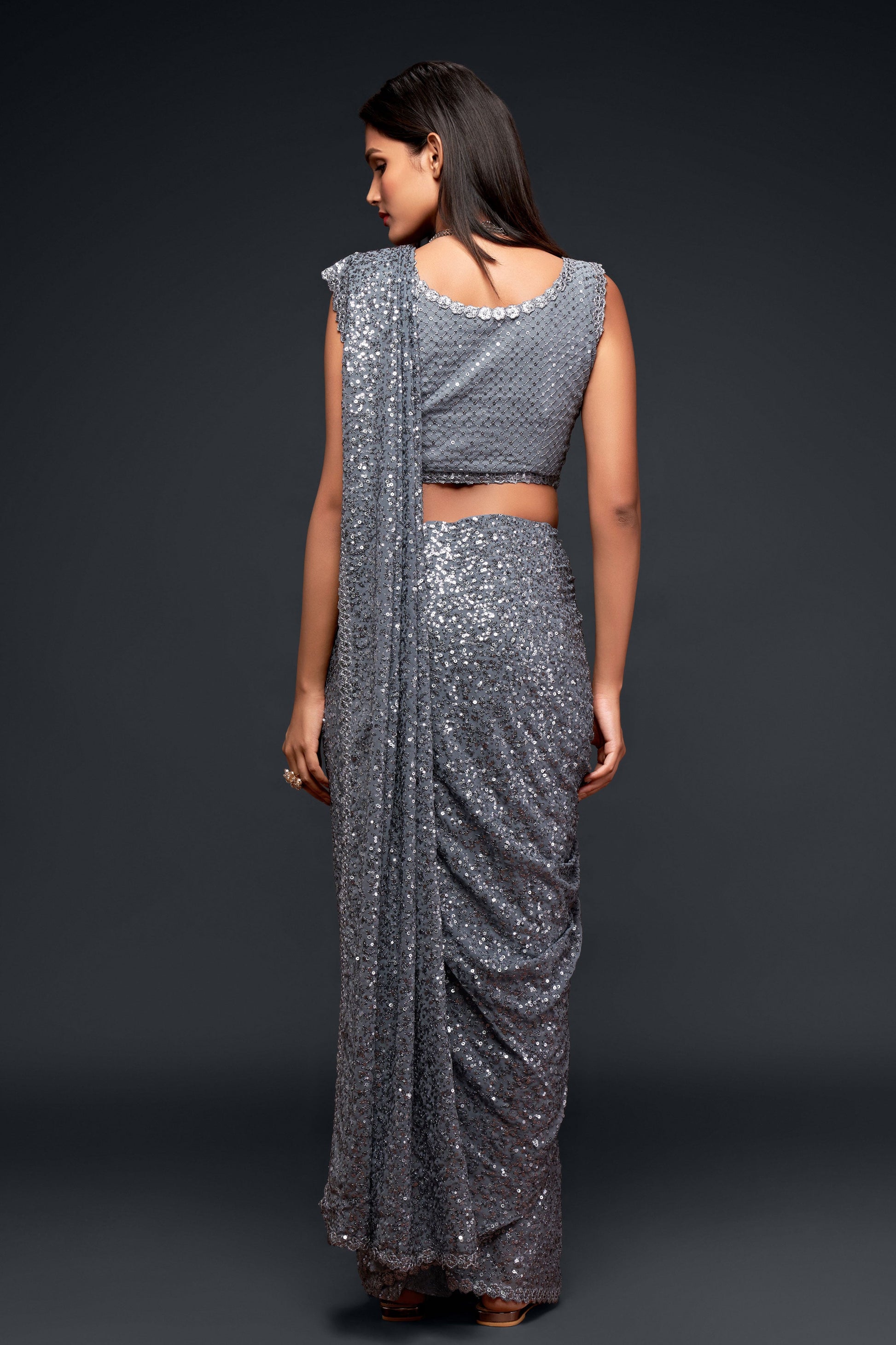 Grey Georgette Sequin Saree-ZB131764_4