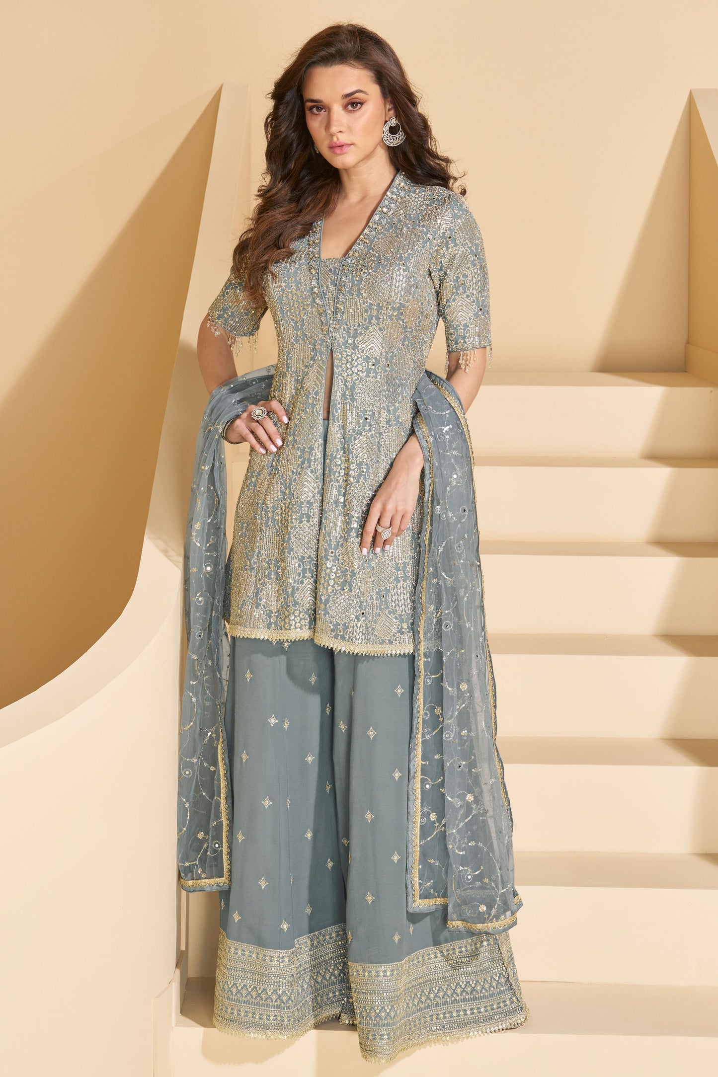 Grey Heavy Work Readymade Georgette Suit-SS282_1_SareeButa.com