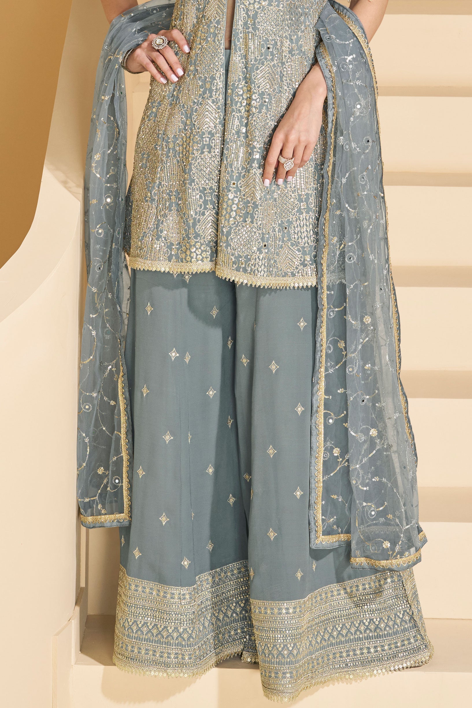 Grey Heavy Work Readymade Georgette Suit-SS282_3_SareeButa.com