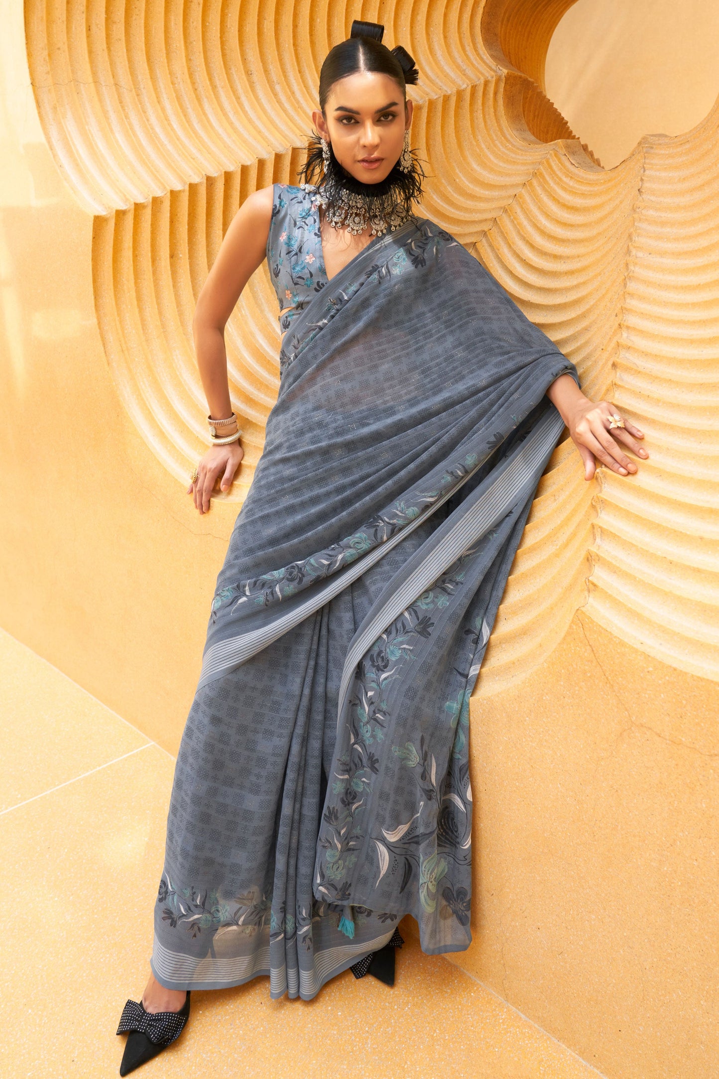 Grey Printed Georgette Saree-ZB133179_1_SareeButa.com