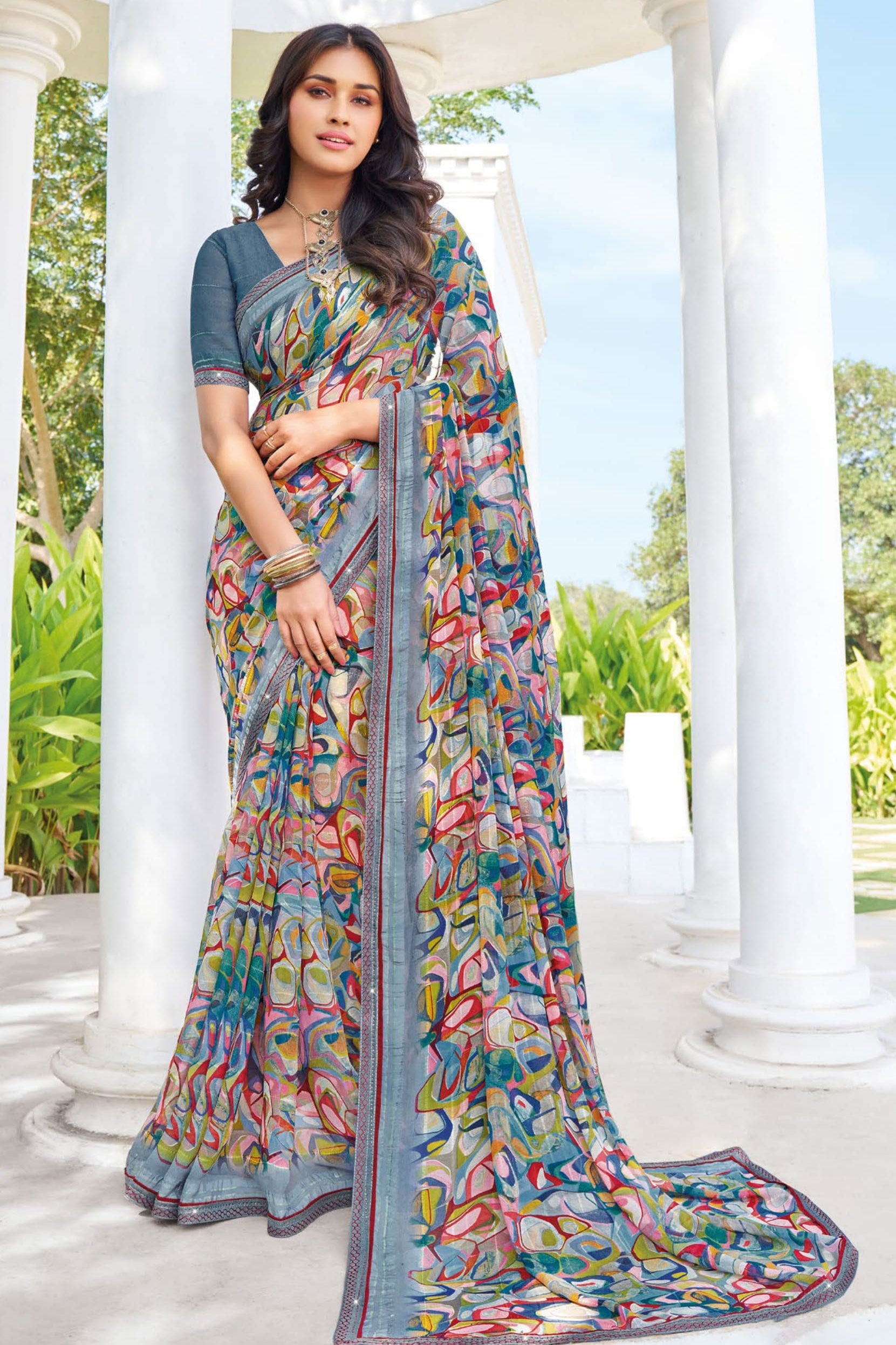 Grey Printed Georgette Saree-ZB133244_1_SareeButa.com