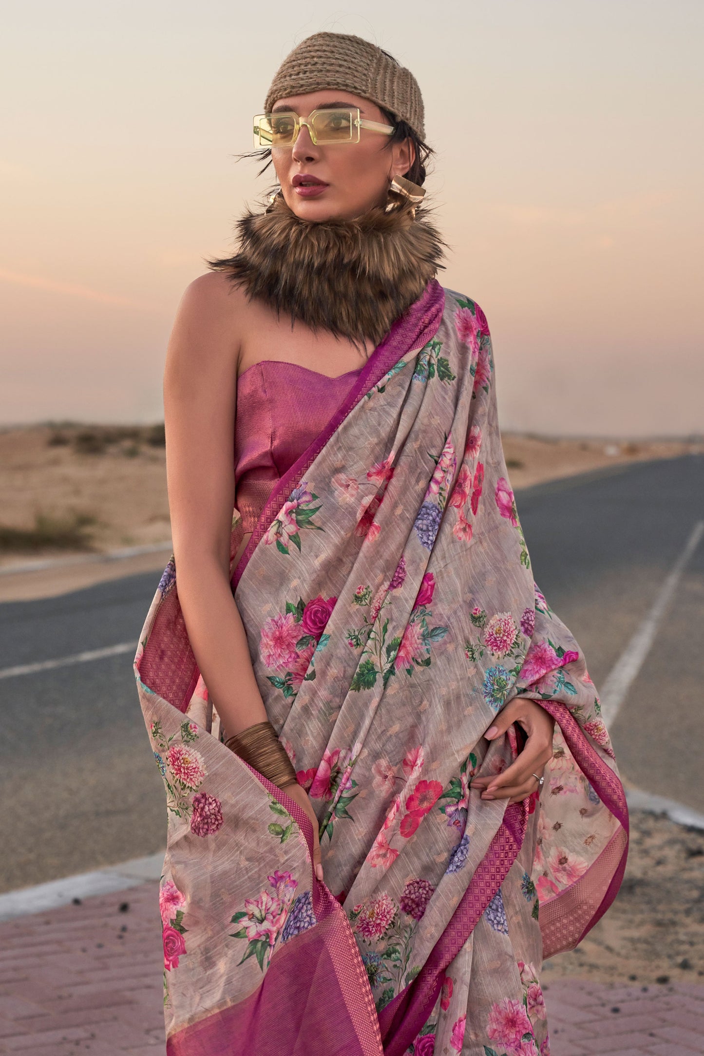 grey-printed-linen-saree-zb131742_2_SareeButa.com