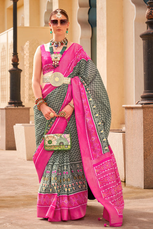 Grey Printed Patola Silk Saree-ZB131007_1