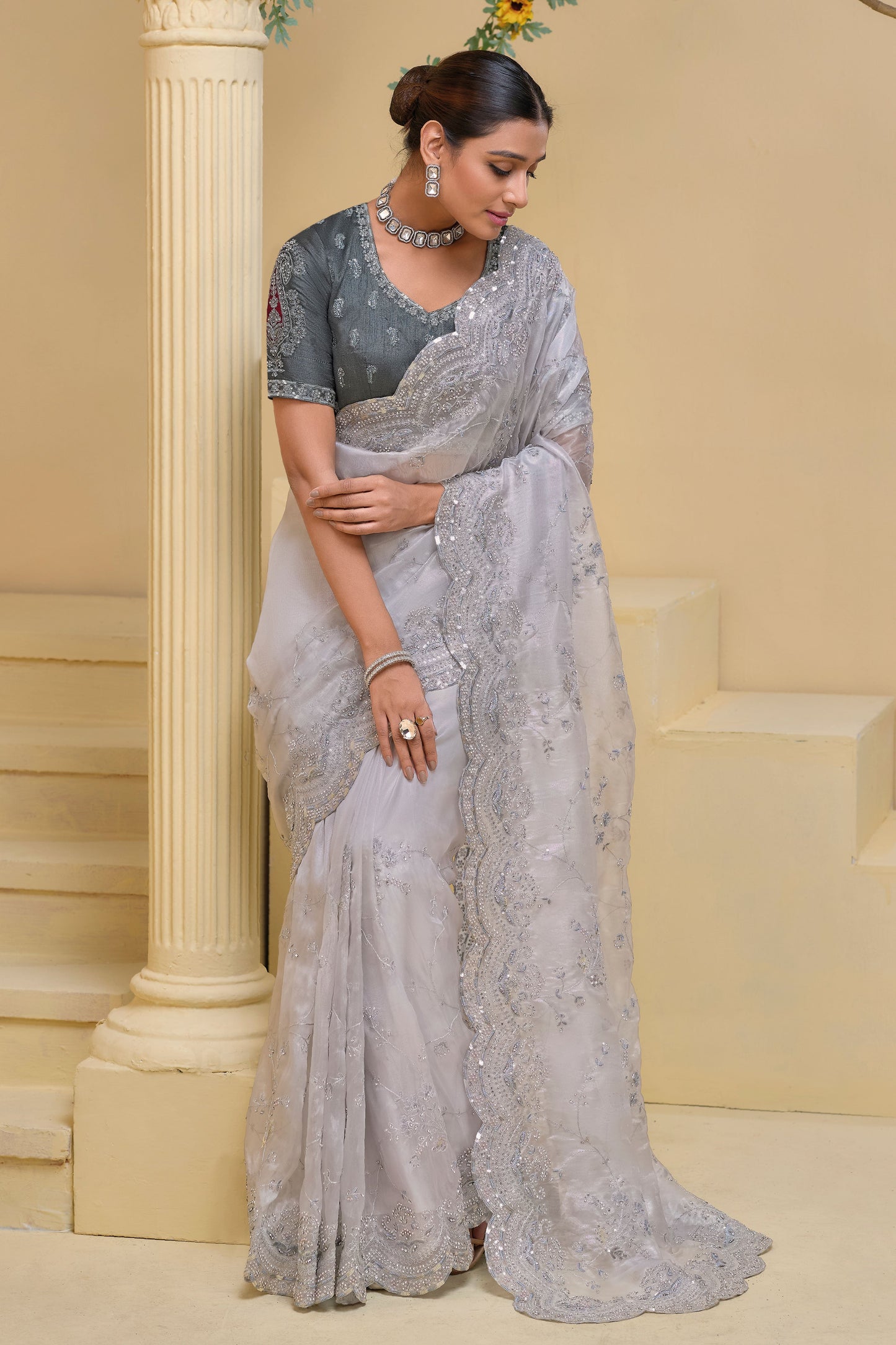 Grey Pure Banarasi Tuscany Saree-ZB132787_1