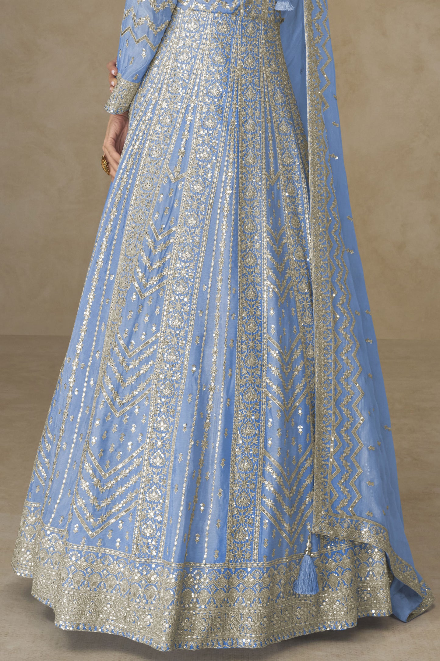 Grey Readymade Chinon Silk Gown with Dupatta