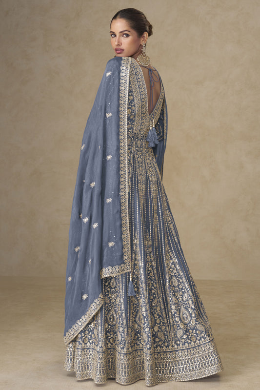 Grey Readymade Embroidered Chinon Palazzo Suit-SS949_2_SareeButa.com