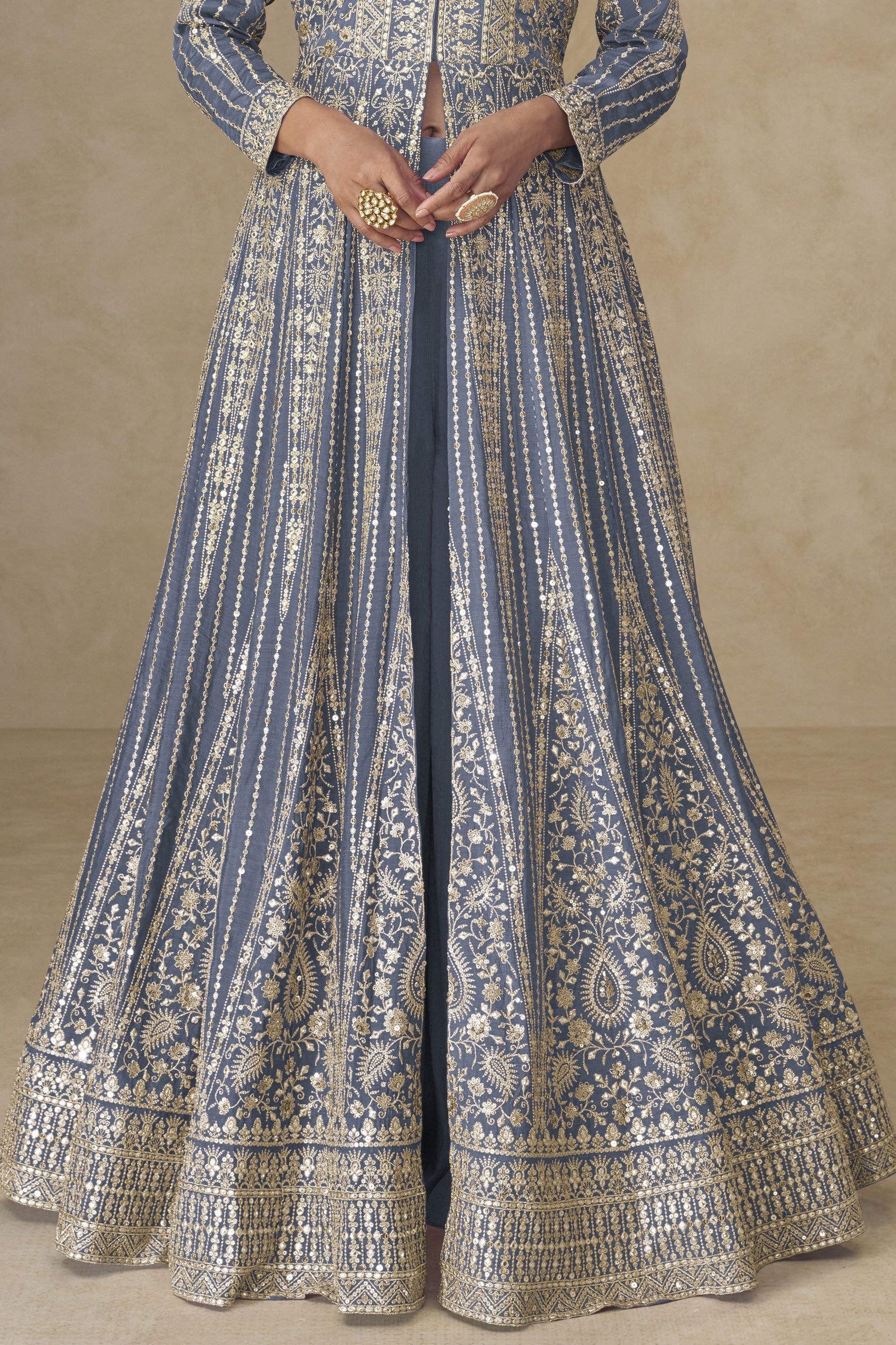 Grey Readymade Embroidered Chinon Palazzo Suit-SS949_3_SareeButa.com