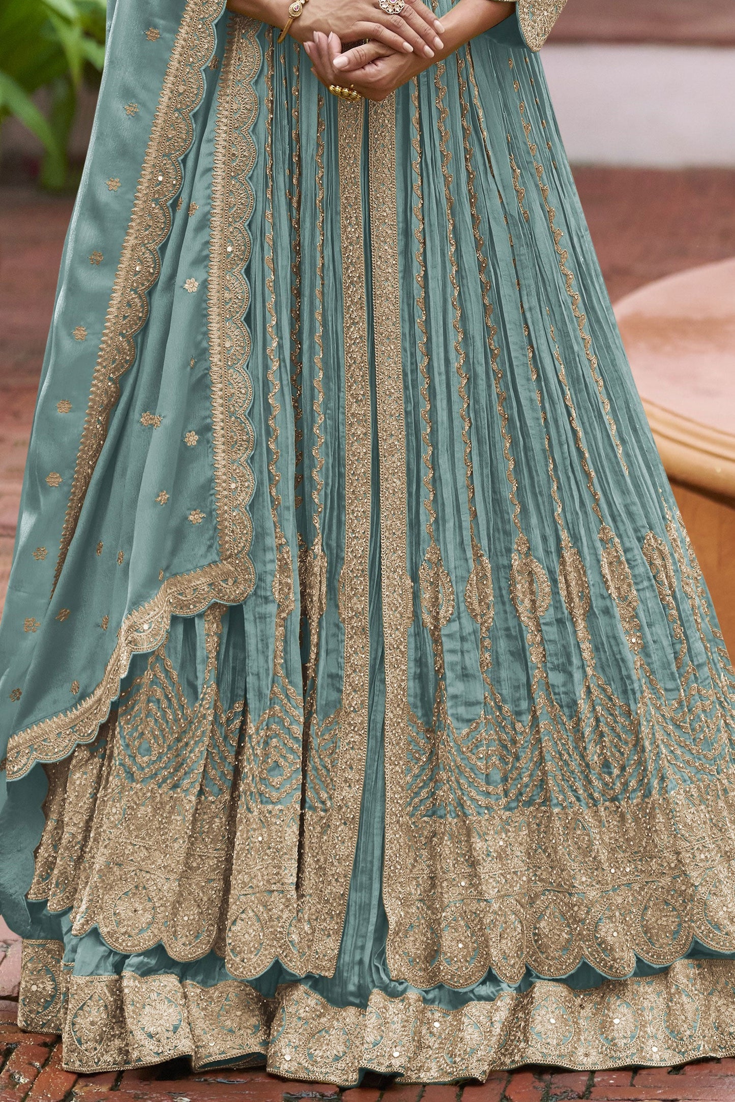 Grey Readymade Heavy Work Chinon Skirt Suit-SS939_4_SareeButa.com