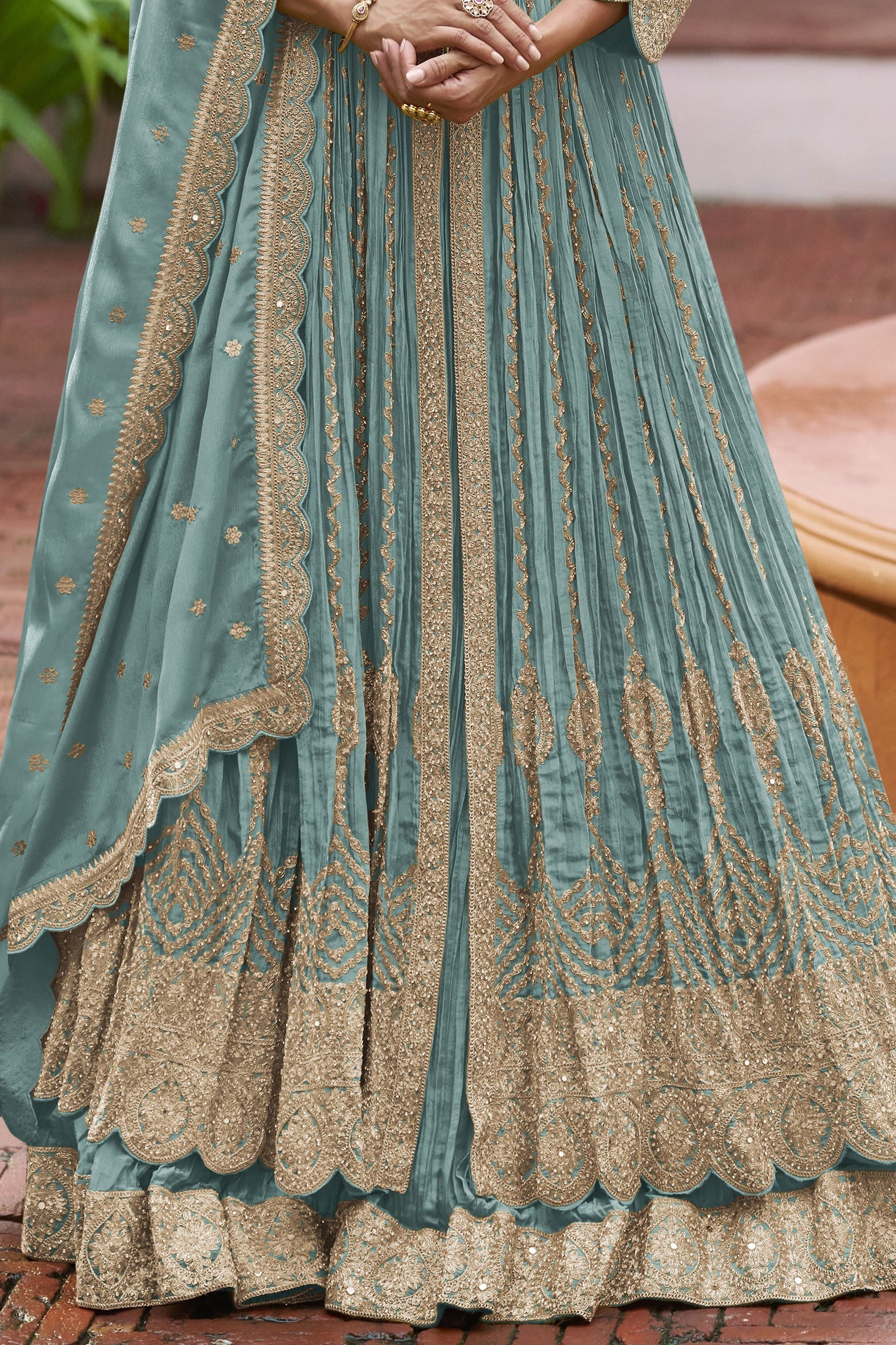 Grey Readymade Heavy Work Chinon Skirt Suit-SS939_4_SareeButa.com