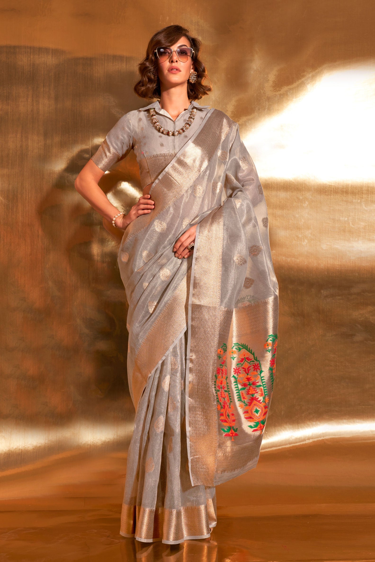 Grey Tissue Paithani Saree-ZB140542_1