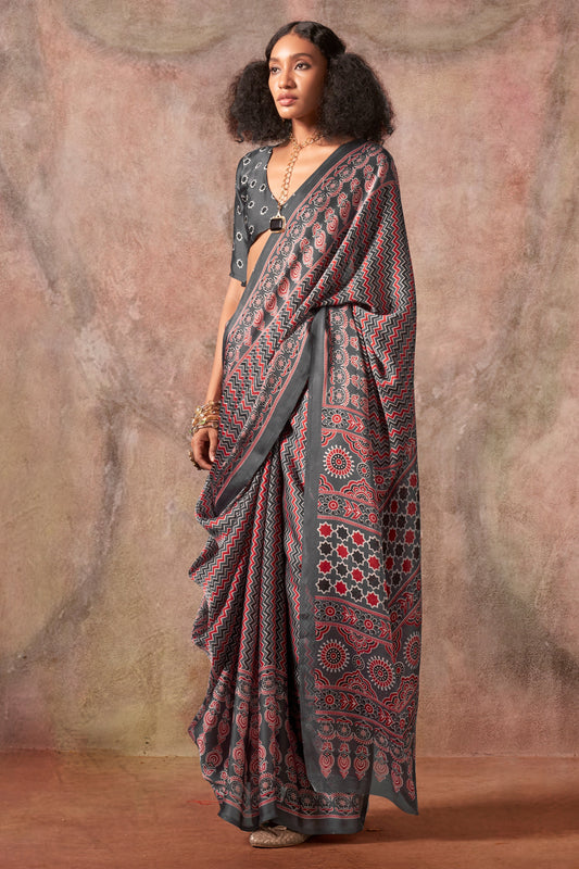 Grey Ajarakh Print Satin Georgette Saree-SAR12433_1_SareeButa.com