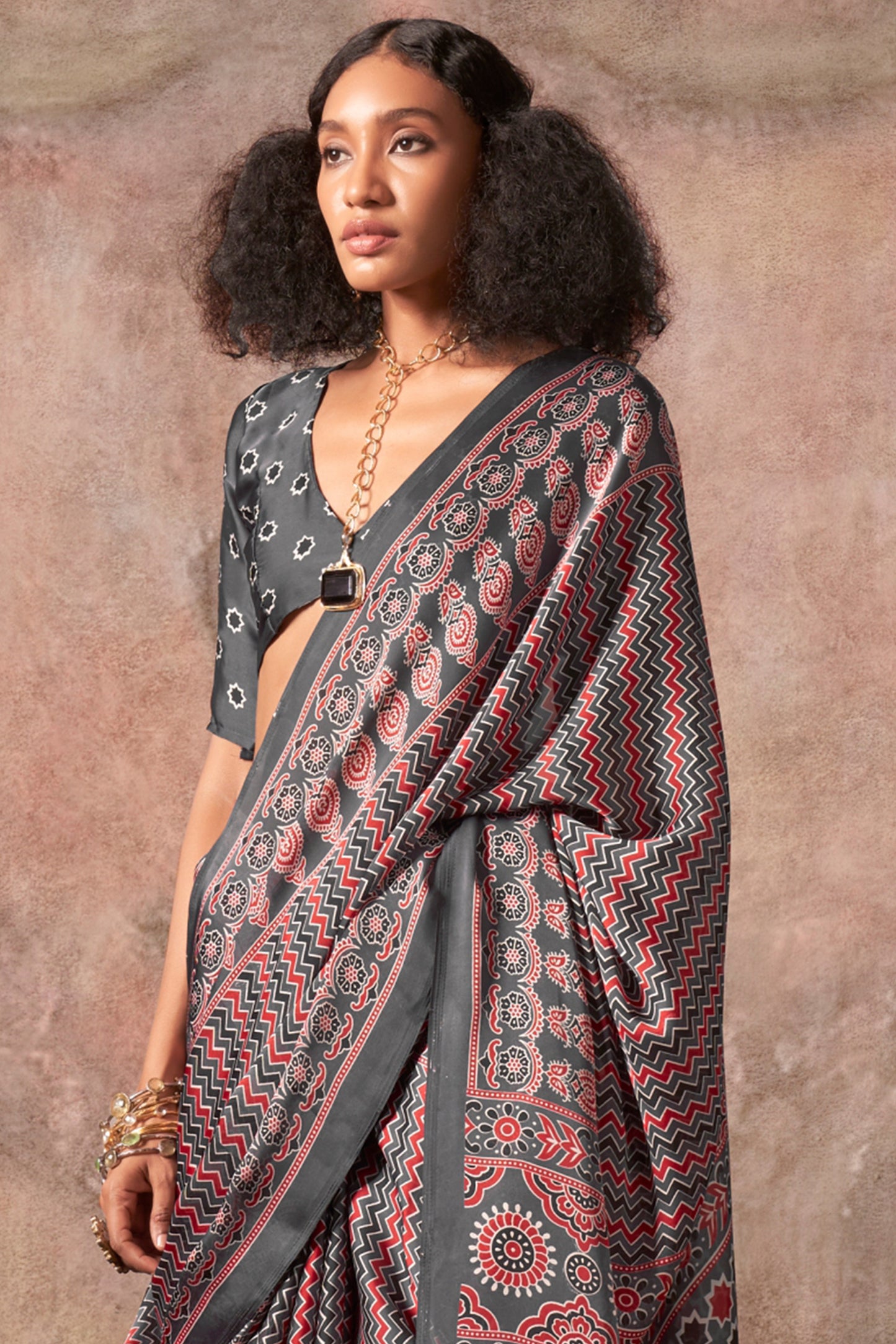 Grey Ajarakh Print Satin Georgette Saree-SAR12433_3_SareeButa.com