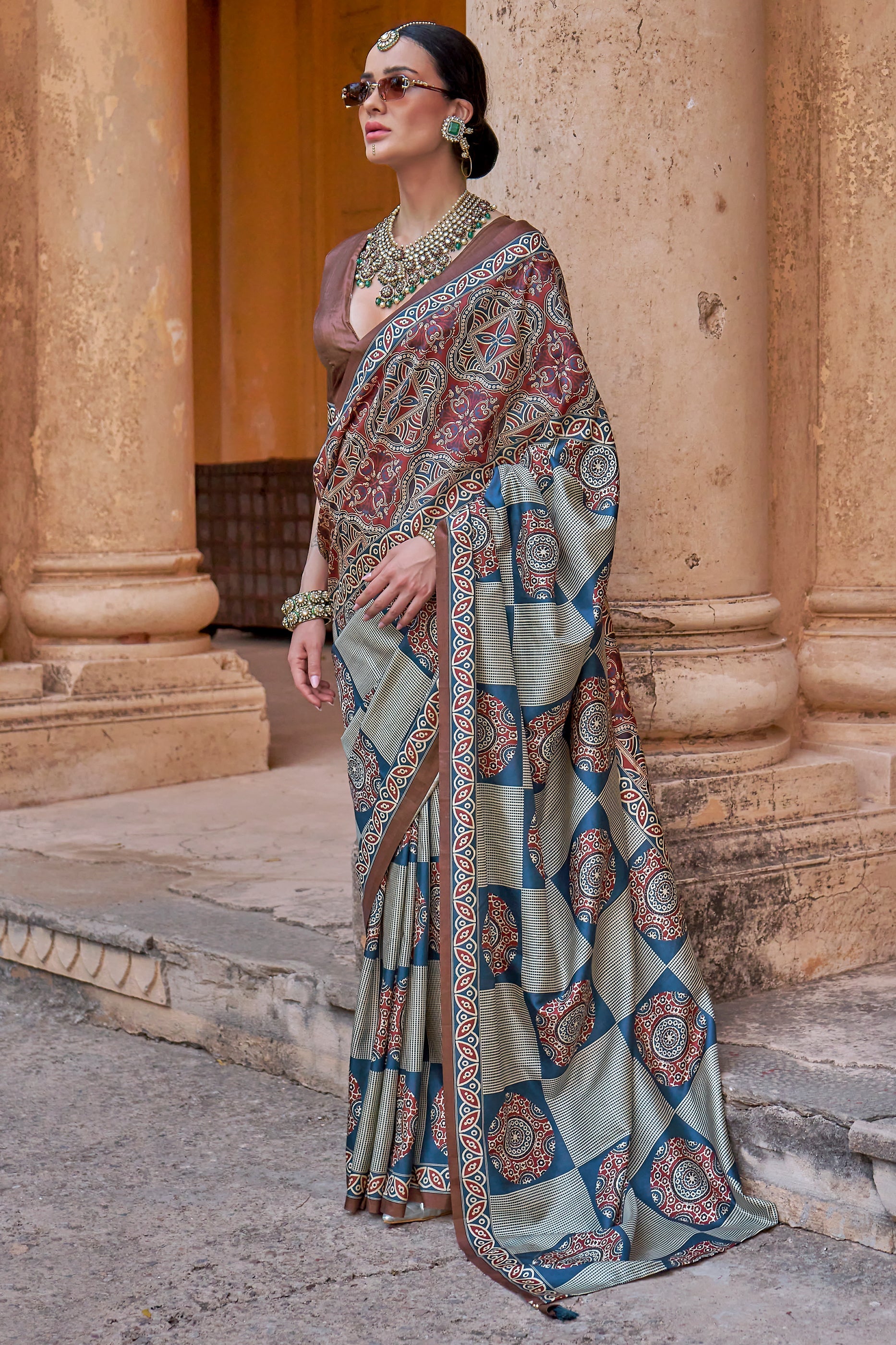 Grey Ajarakh Printed Viscose Saree-SAR10148_1_SareeButa.com