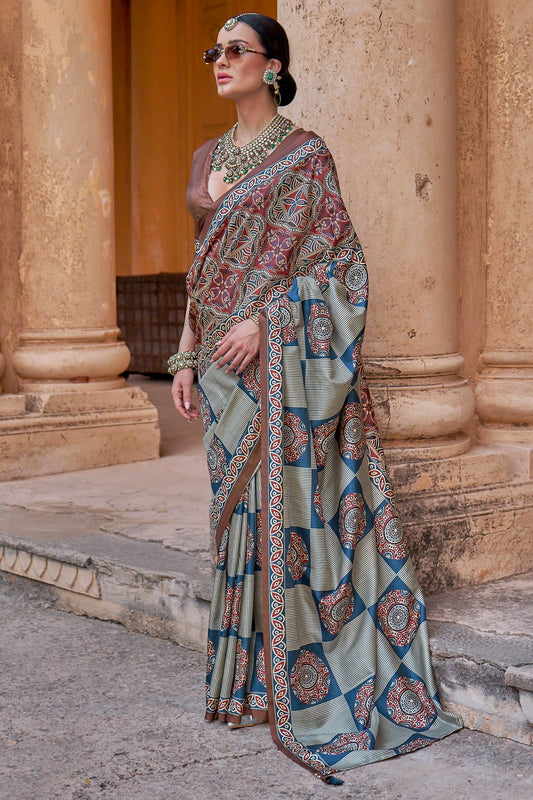 Grey Ajarakh Printed Viscose Saree-SAR10148_1_SareeButa.com