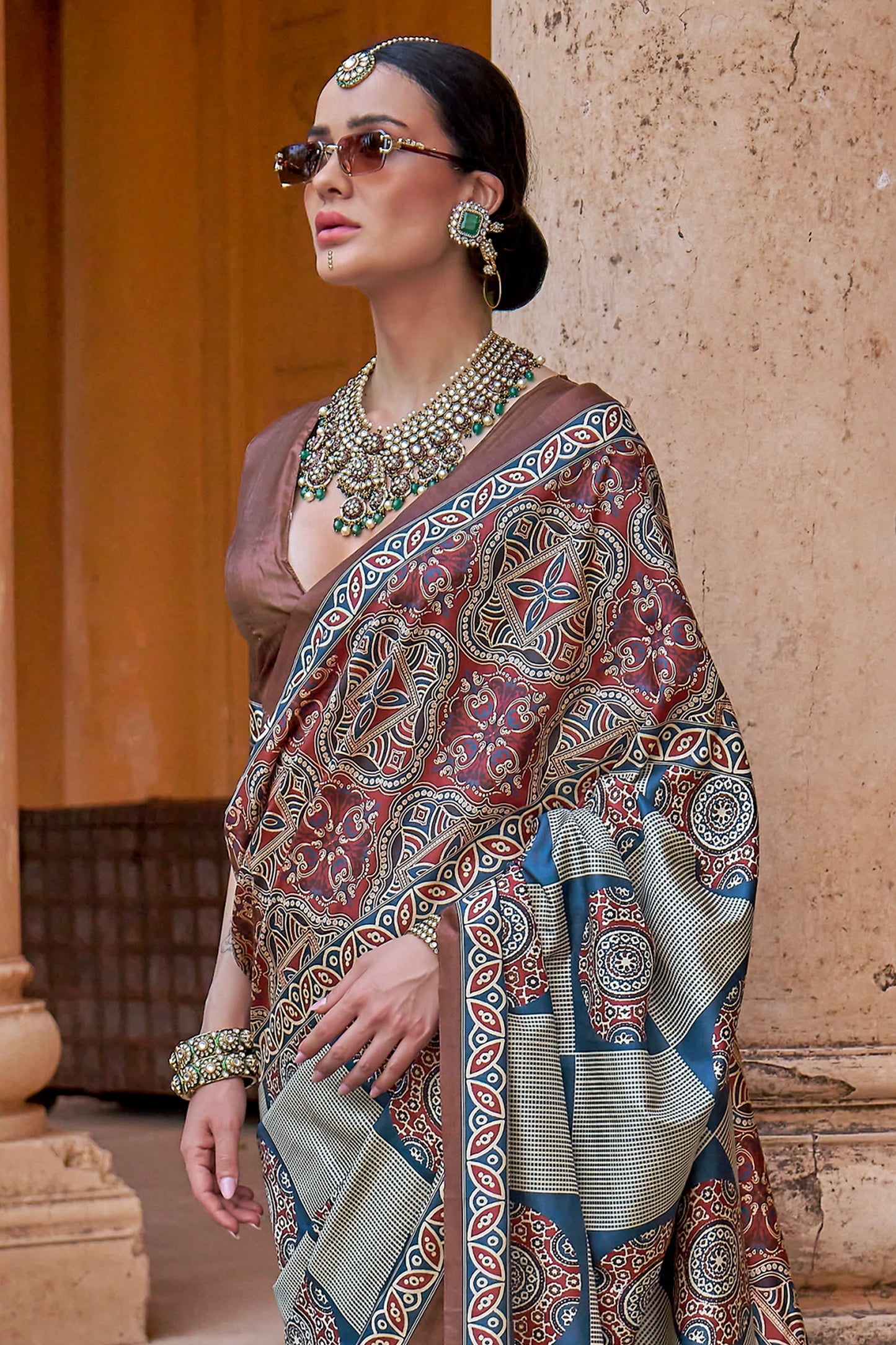 Grey Ajarakh Printed Viscose Saree-SAR10148_3_SareeButa.com