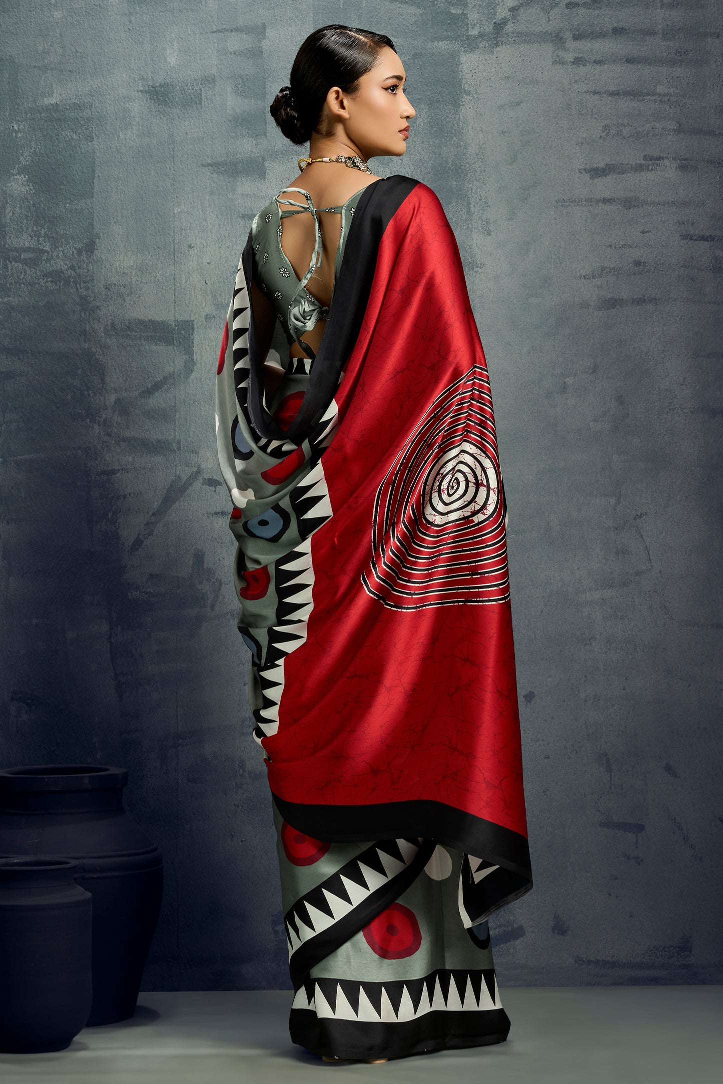 Grey Ajrakh Print Satin Saree-SAR11923_4_SareeButa.com