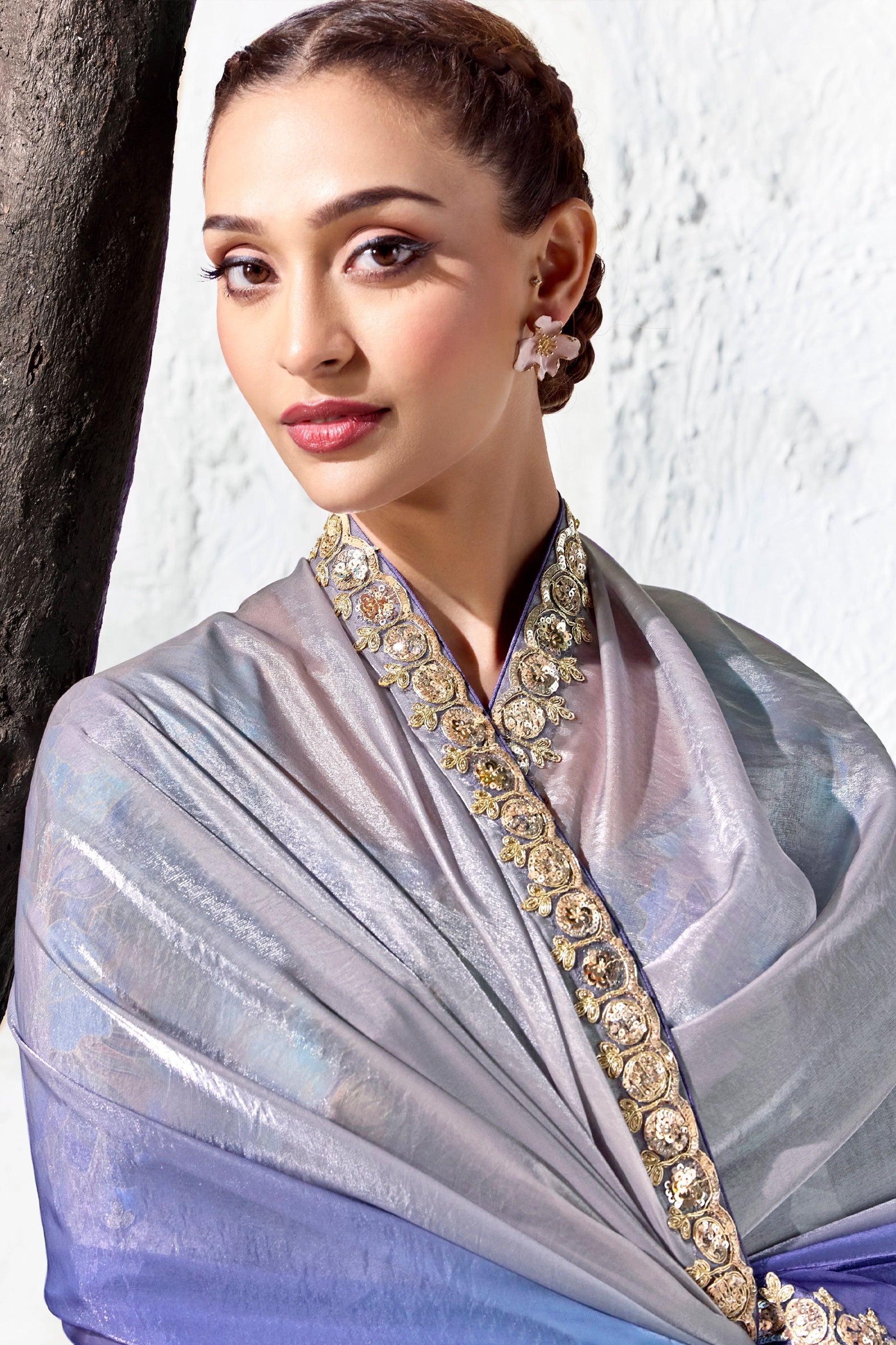 Grey And Blue Embroidered Tissue Silk Saree-SAR13148_2_SareeButa.com