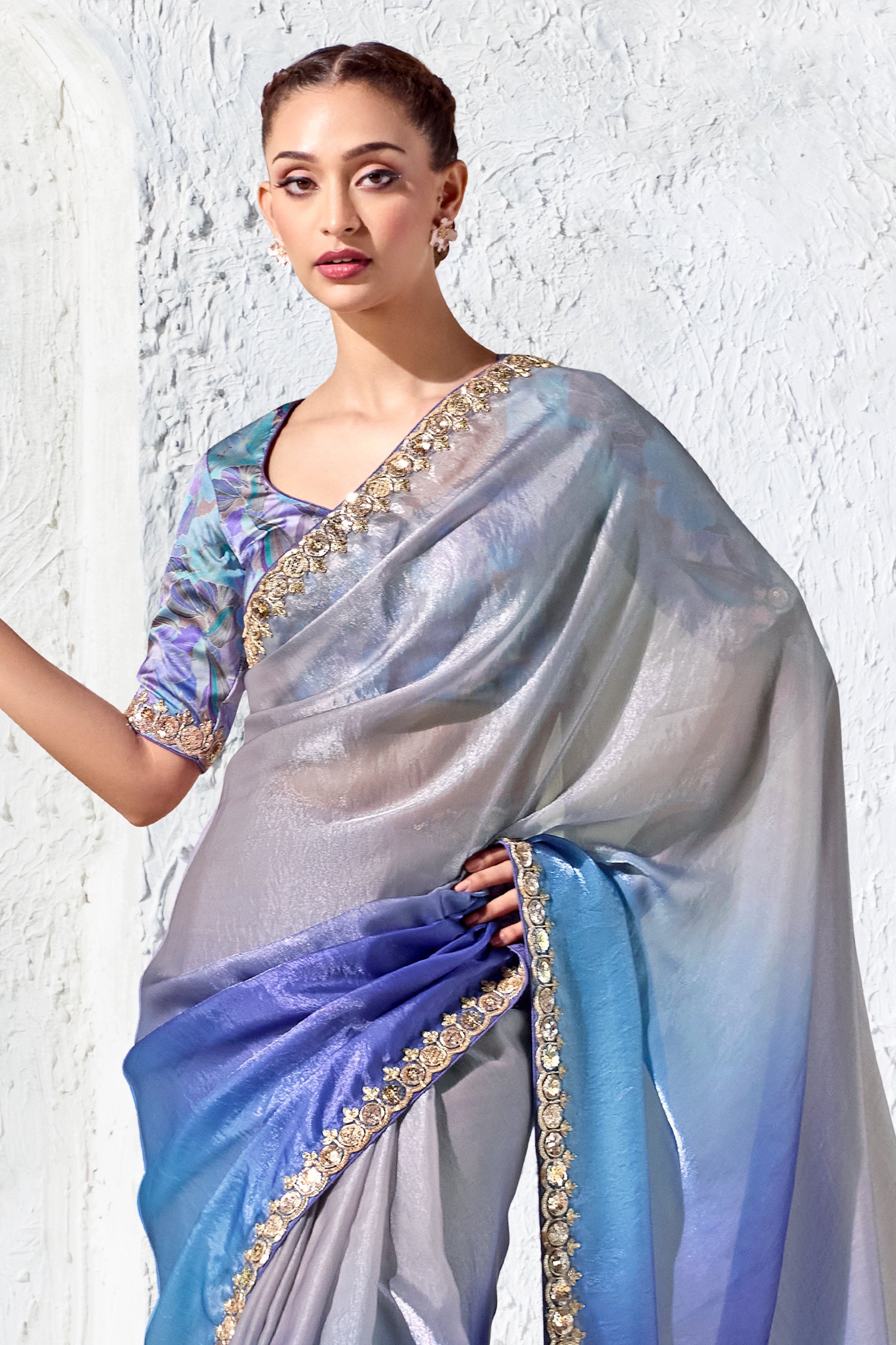 Grey And Blue Embroidered Tissue Silk Saree-SAR13148_3_SareeButa.com