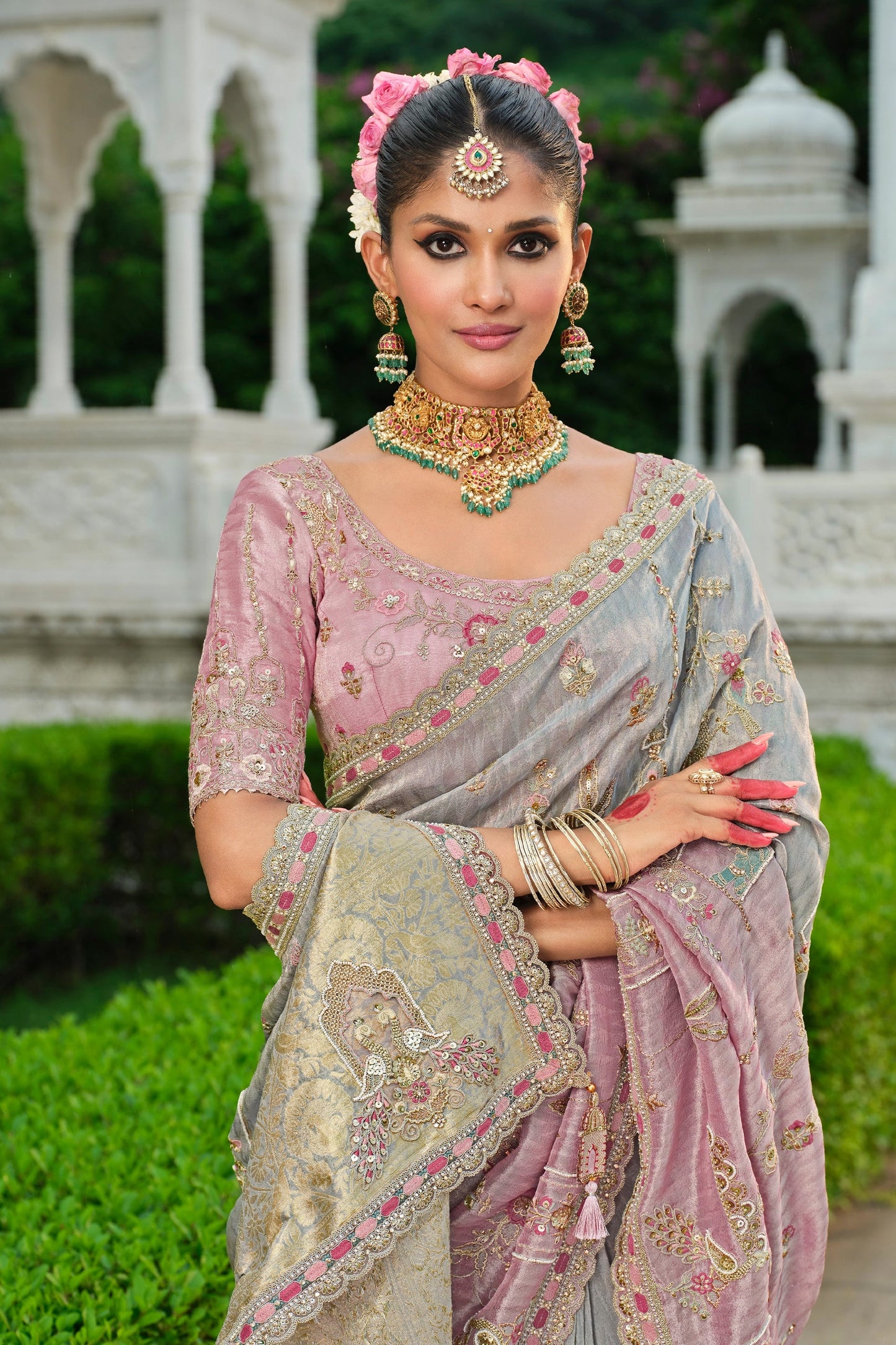 Grey And Pink Embroidered Silk Saree-SAR11388_3_SareeButa.com