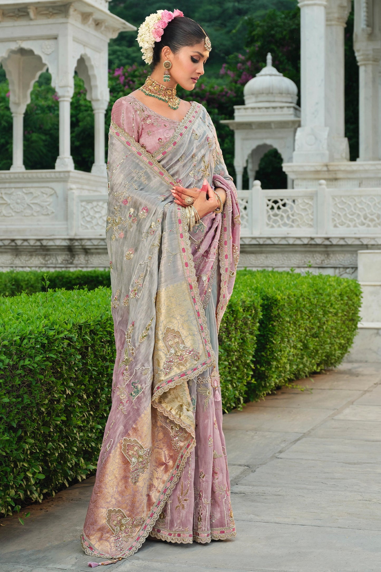 Grey And Pink Embroidered Silk Saree-SAR11388_4_SareeButa.com
