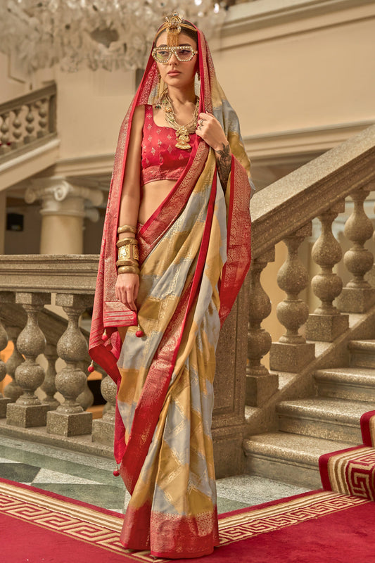 Grey And Yellow Printed Satin Silk Saree-SAR10185_2_SareeButa.com