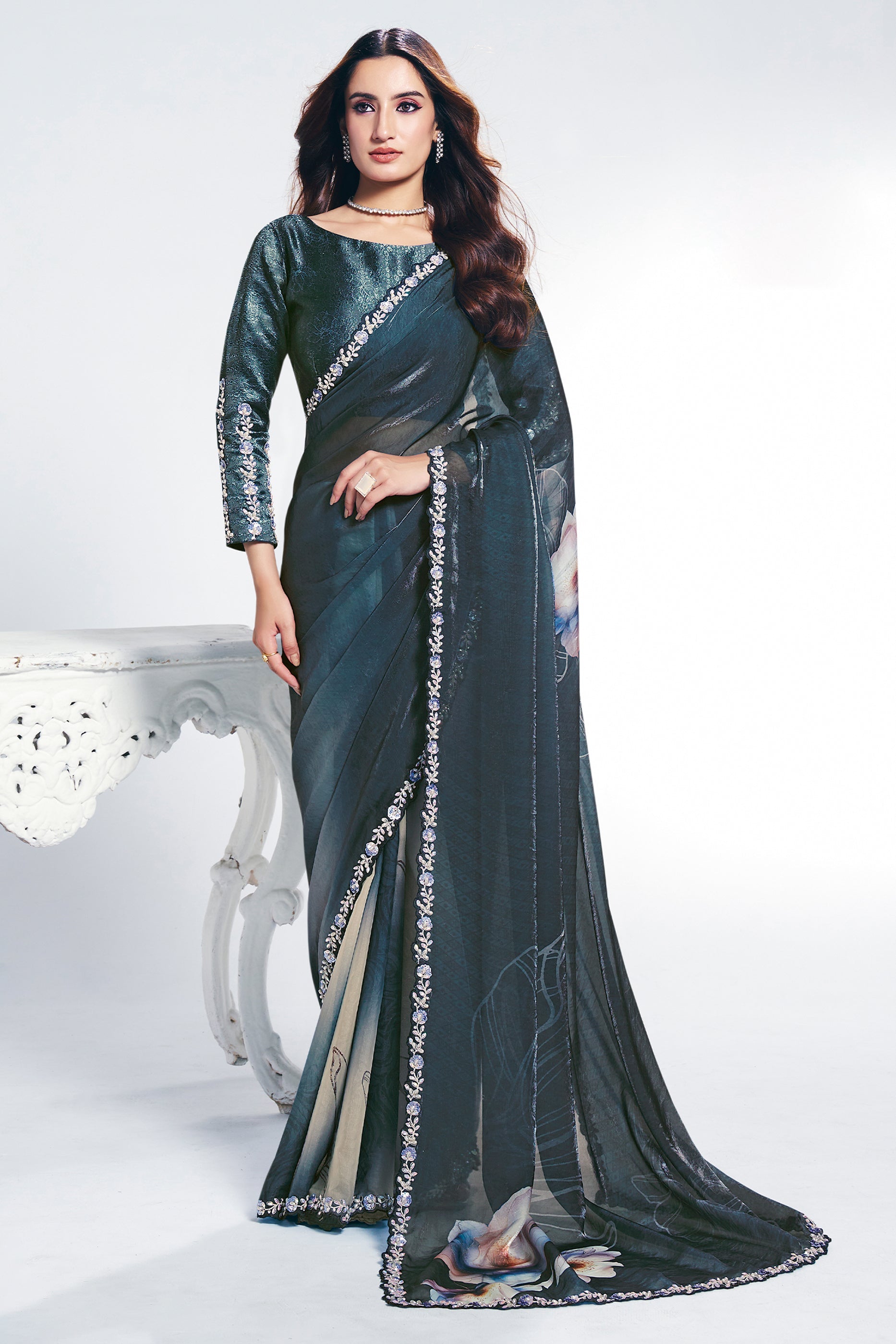 Grey Digital Printed Satin Silk Saree-SAR10267_1_SareeButa.com