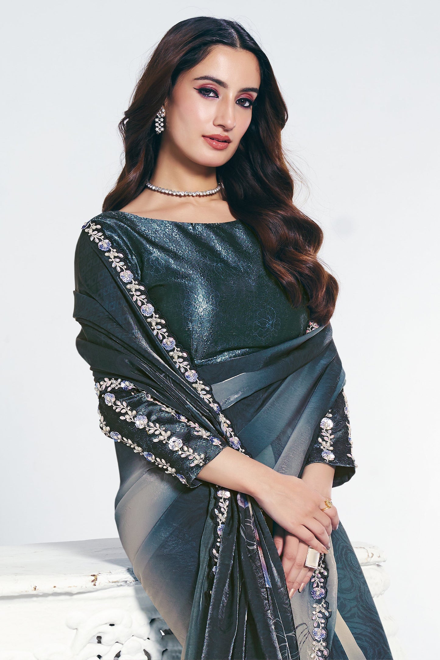 Grey Digital Printed Satin Silk Saree-SAR10267_2_SareeButa.com