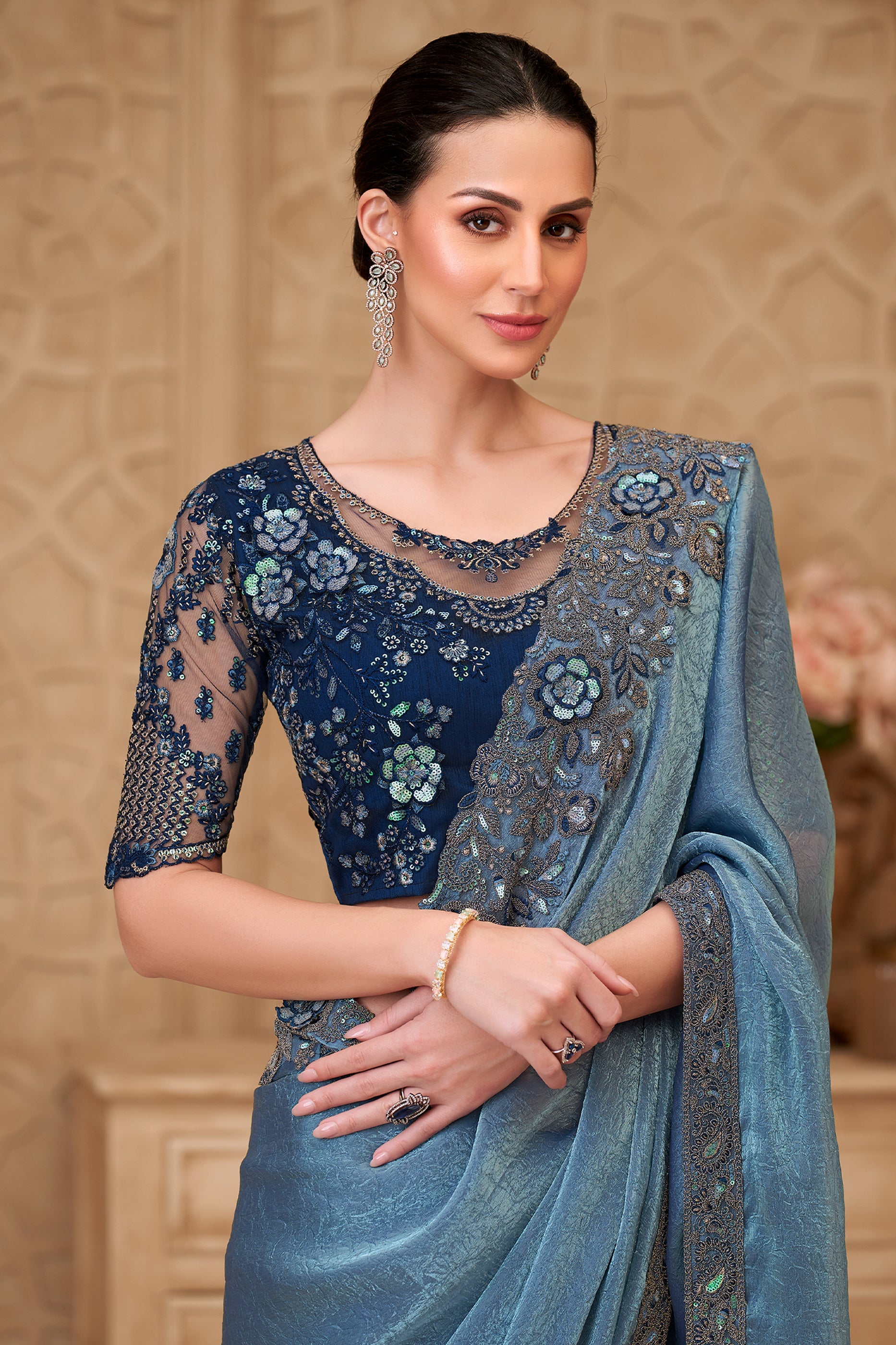 Grey Embroidered Crush Satin Georgette Saree-SAR10587_2_SareeButa.com