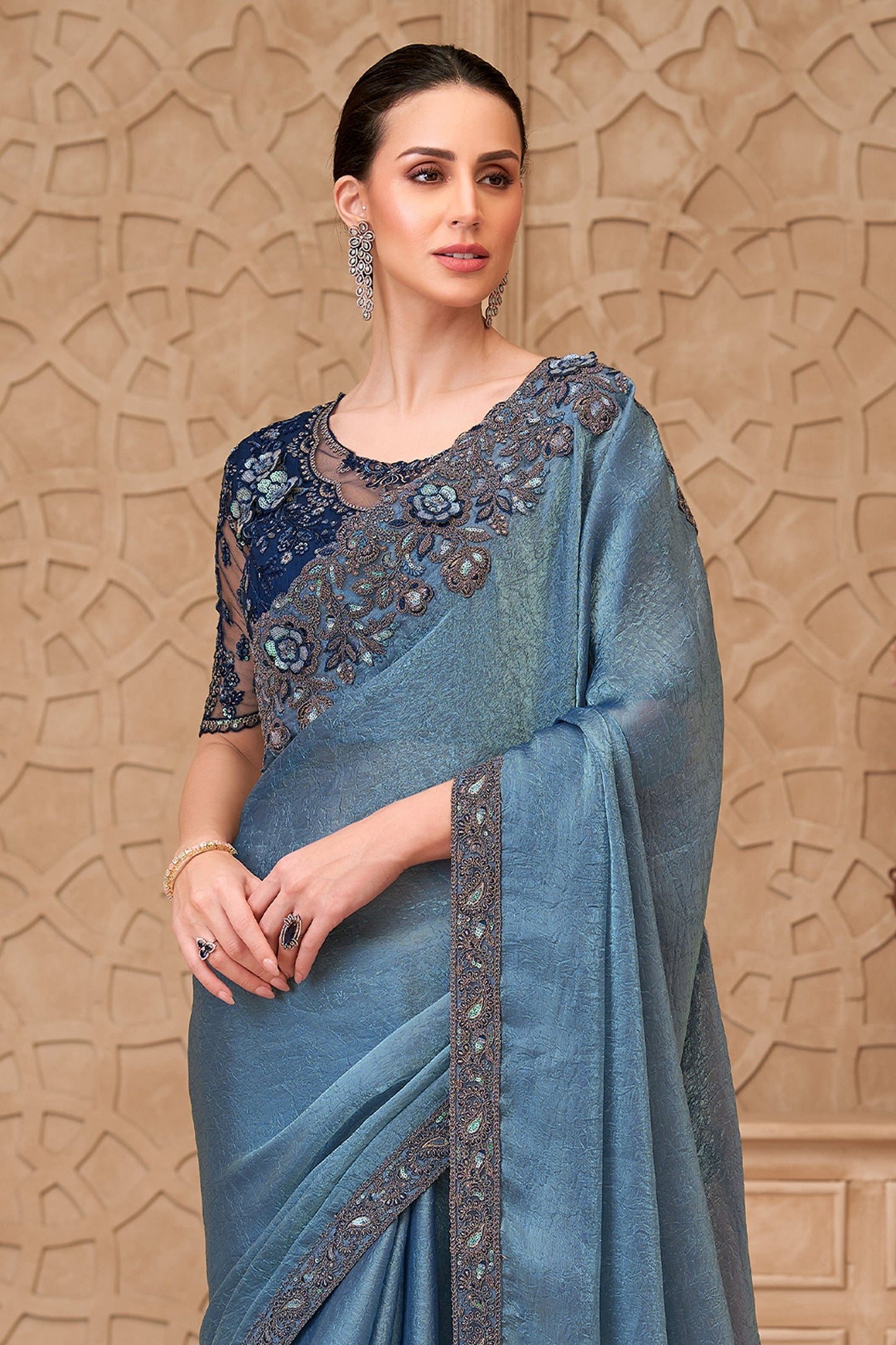 Grey Embroidered Crush Satin Georgette Saree-SAR10587_3_SareeButa.com