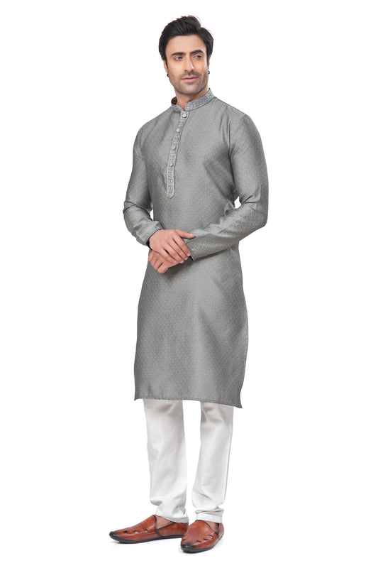 Grey Embroidered Jacquard Kurta Pajama-MW9_1_SareeButa.com