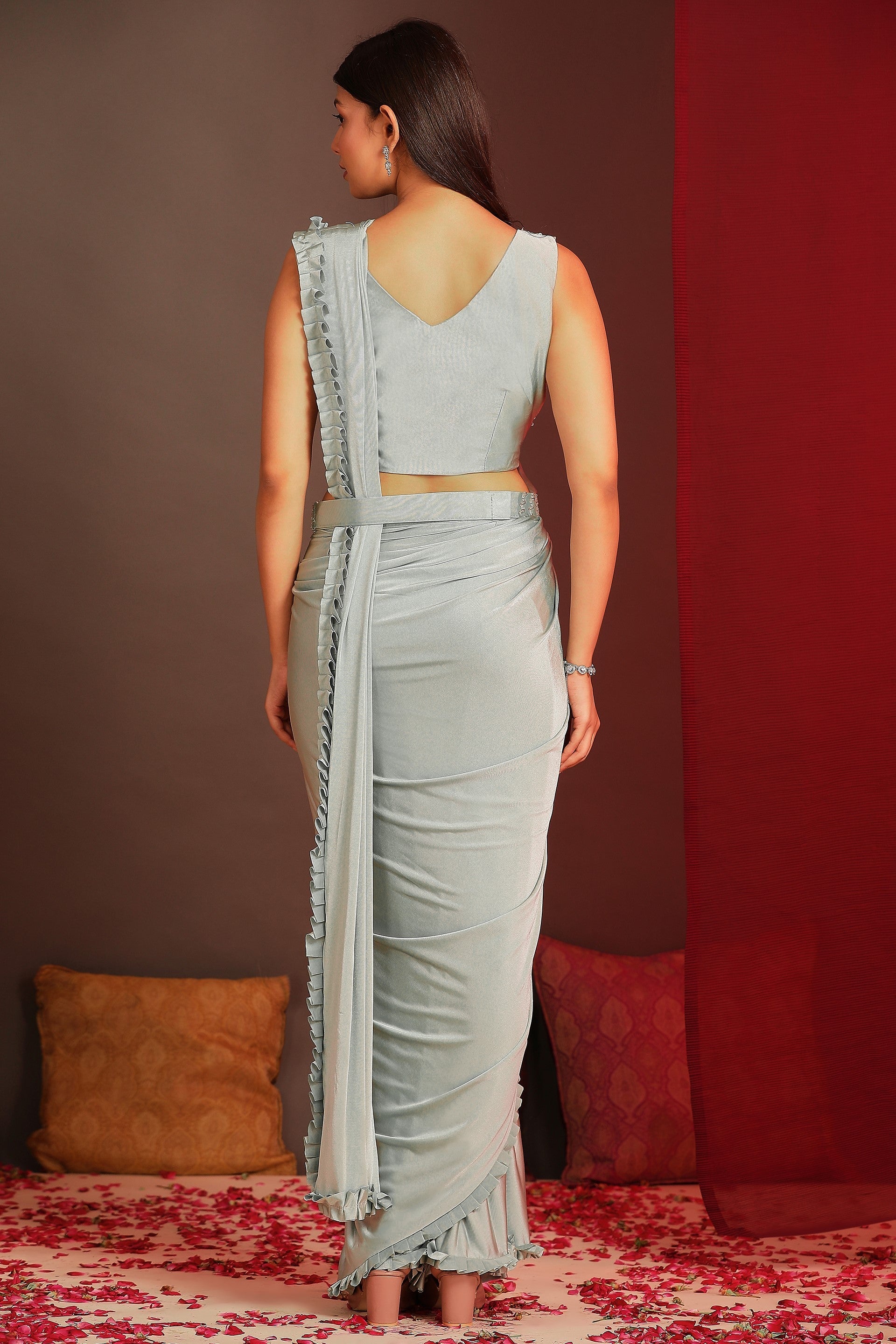 Grey Embroidered Lycra Readymade Saree-ZB133383_4_SareeButa.com