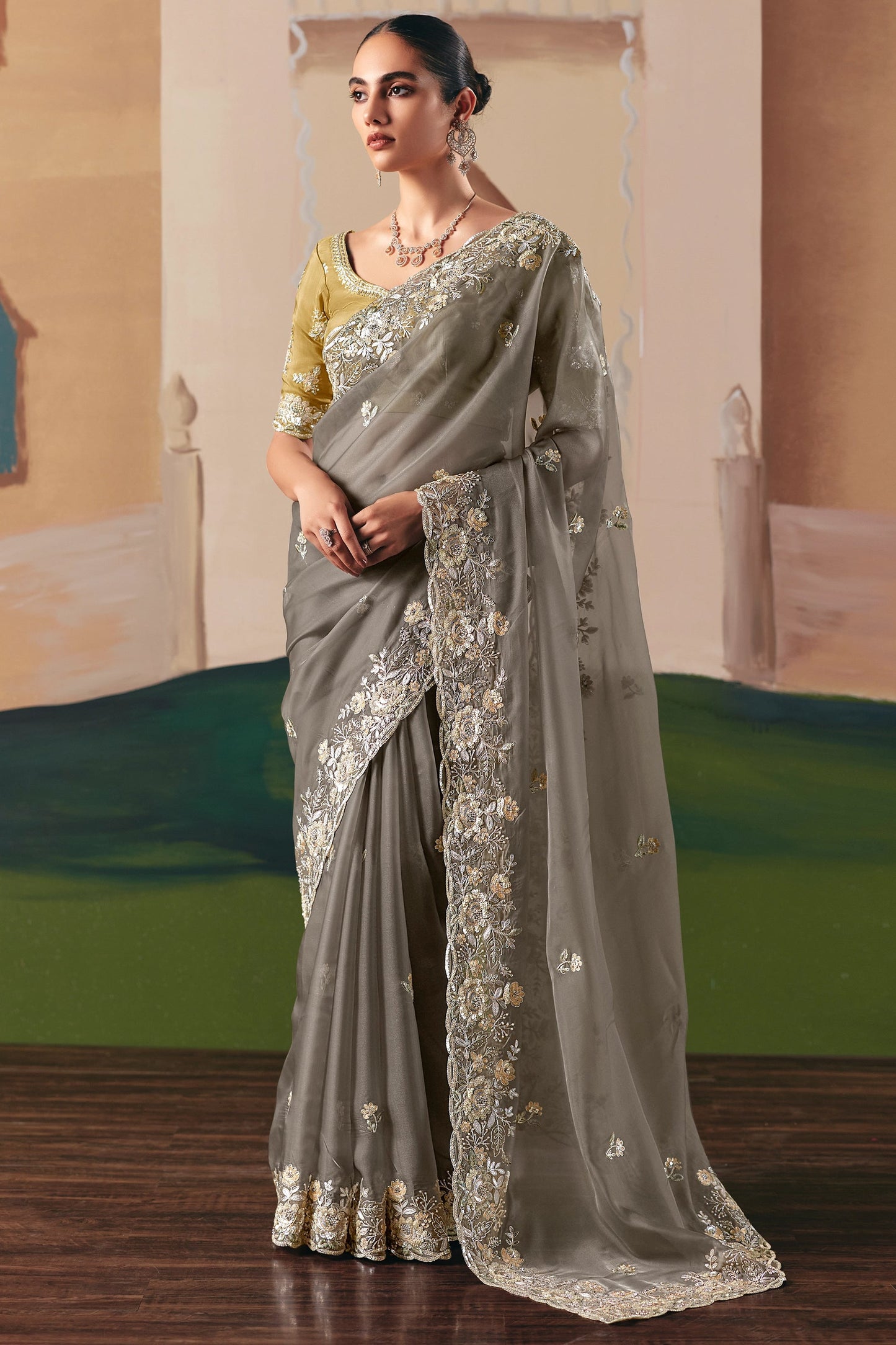 Grey Embroidered Organza Saree-SAR10558_1_SareeButa.com