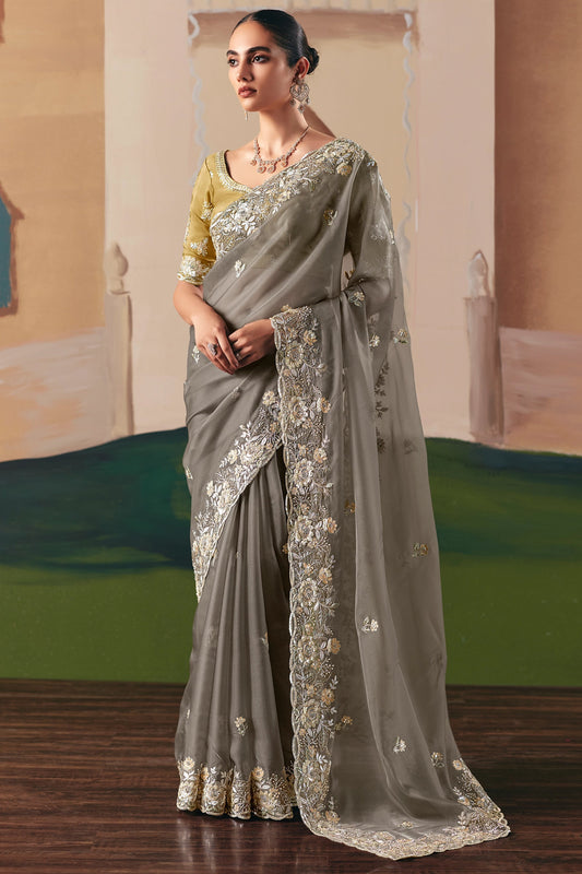 Grey Embroidered Organza Saree-SAR10558_1_SareeButa.com