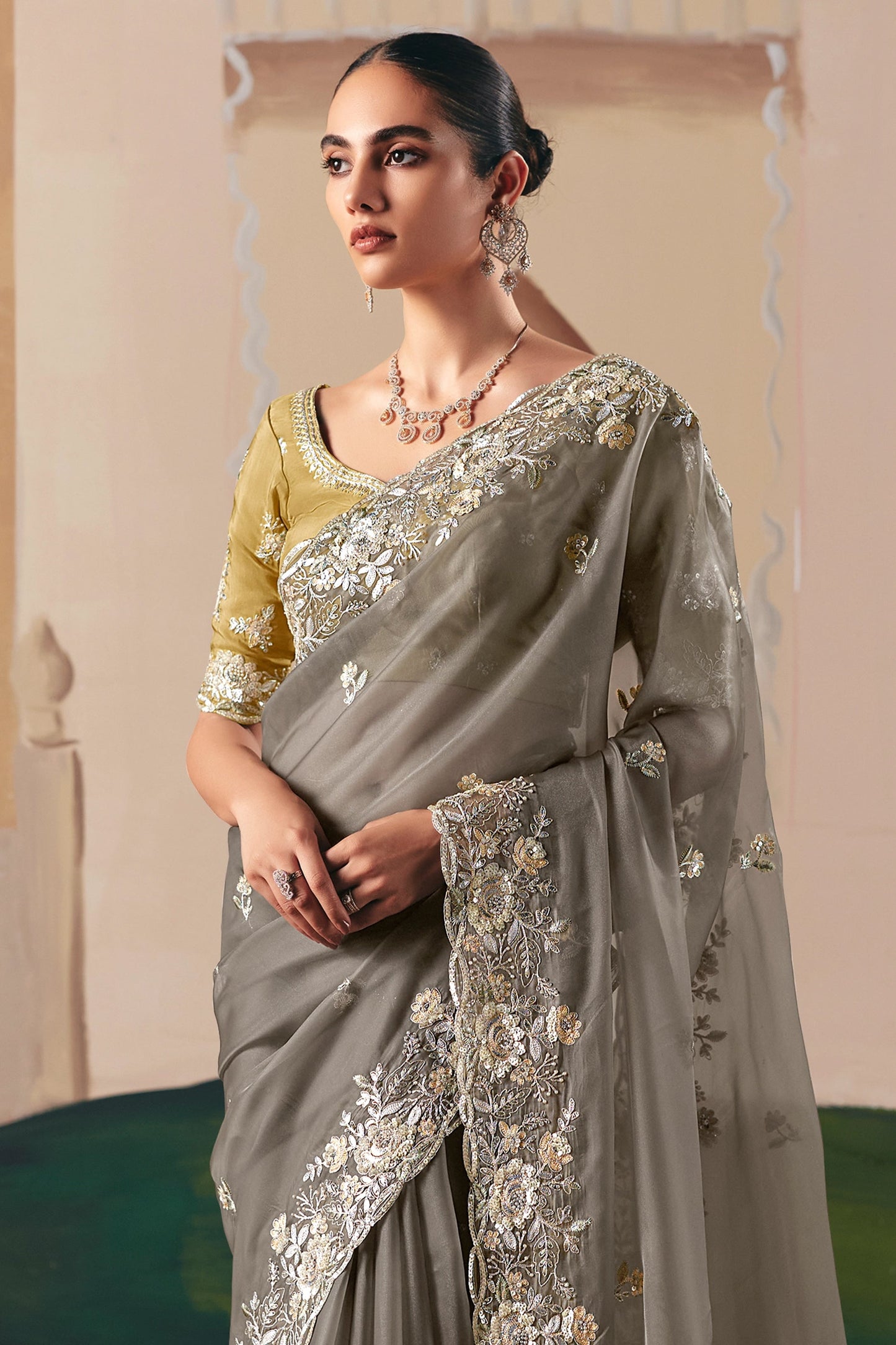 Grey Embroidered Organza Saree-SAR10558_5_SareeButa.com