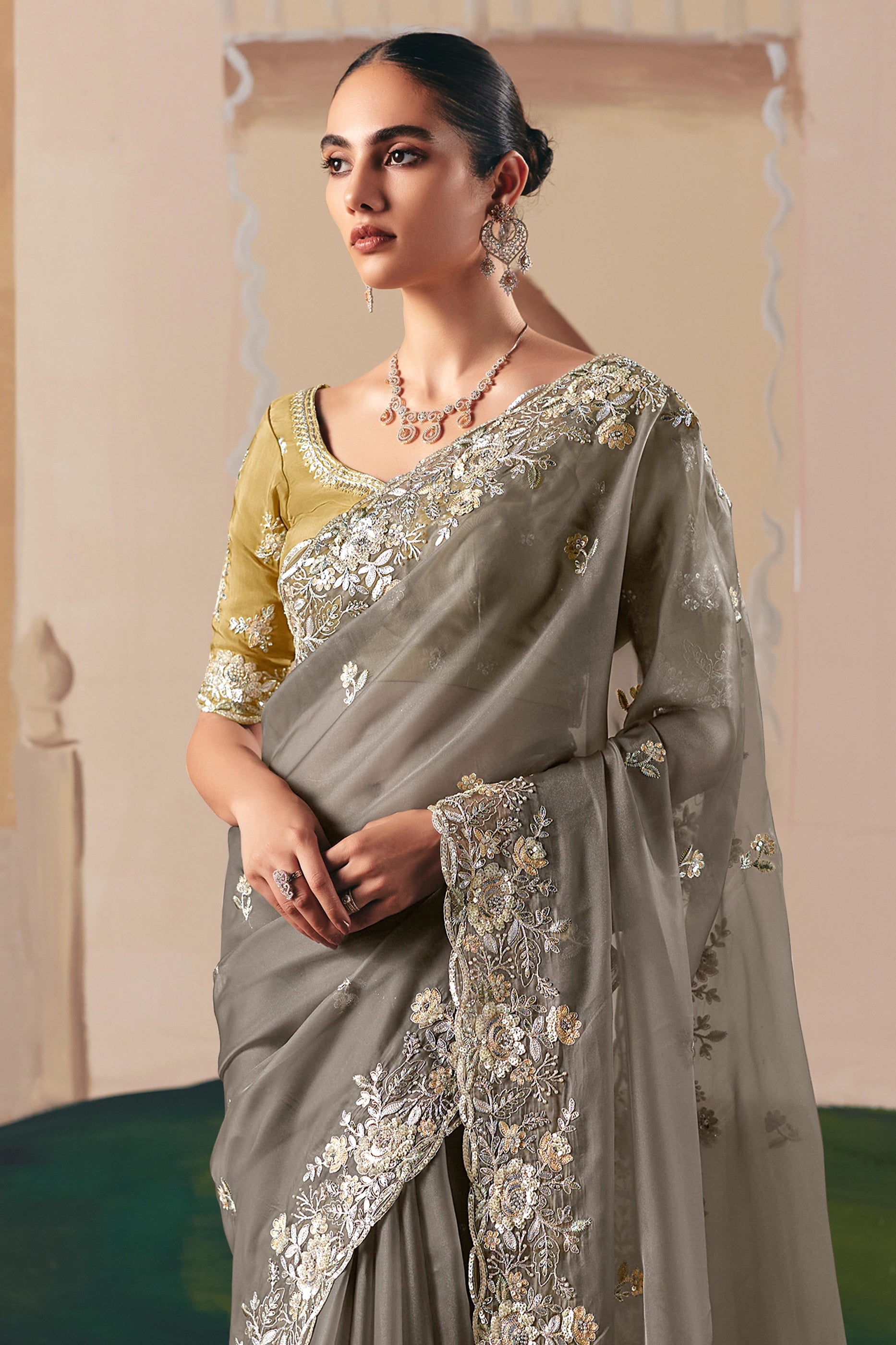 Grey Embroidered Organza Saree-SAR10558_5_SareeButa.com