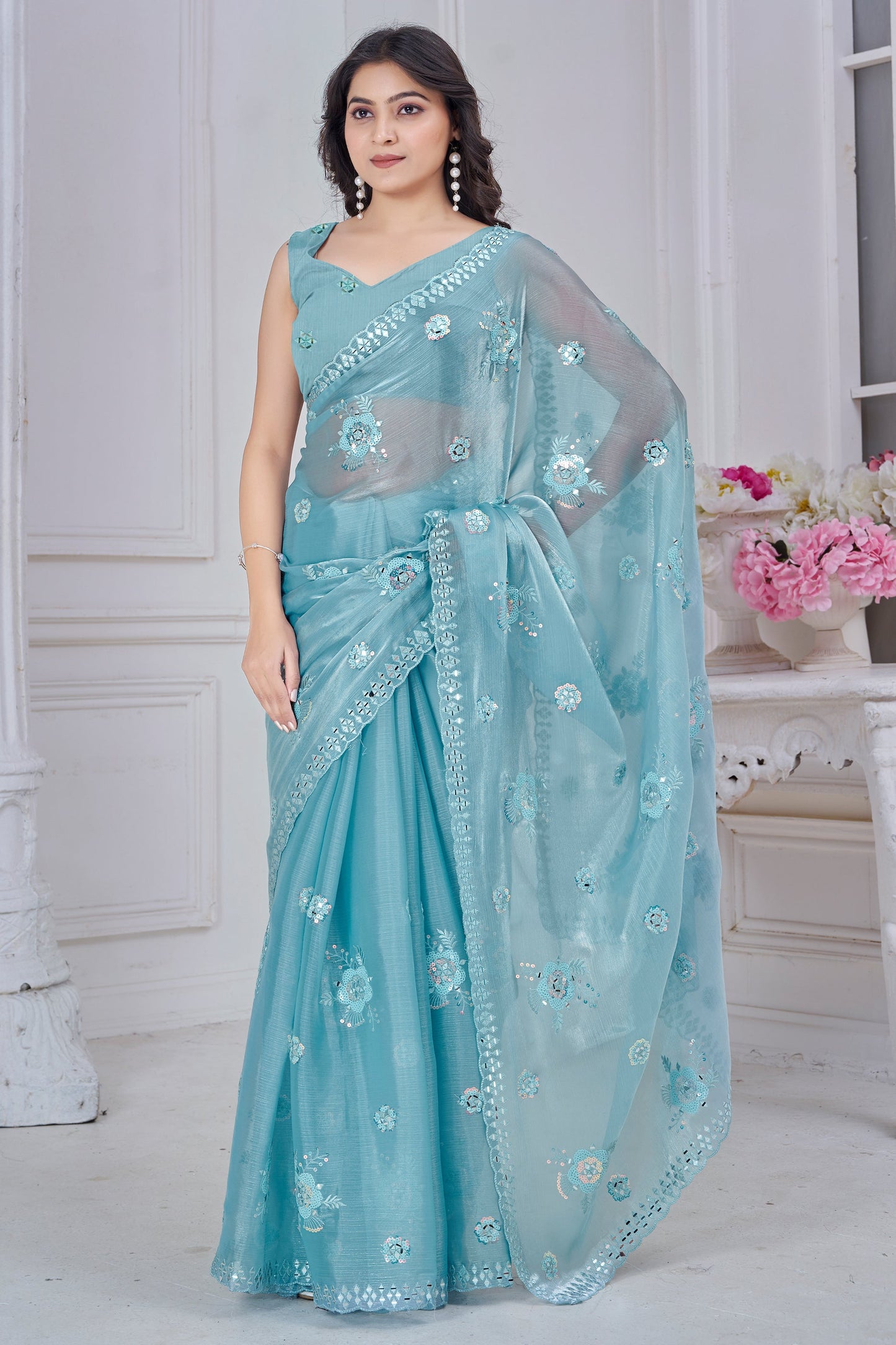 Grey Embroidered Organza Saree-SAR10756_1_SareeButa.com