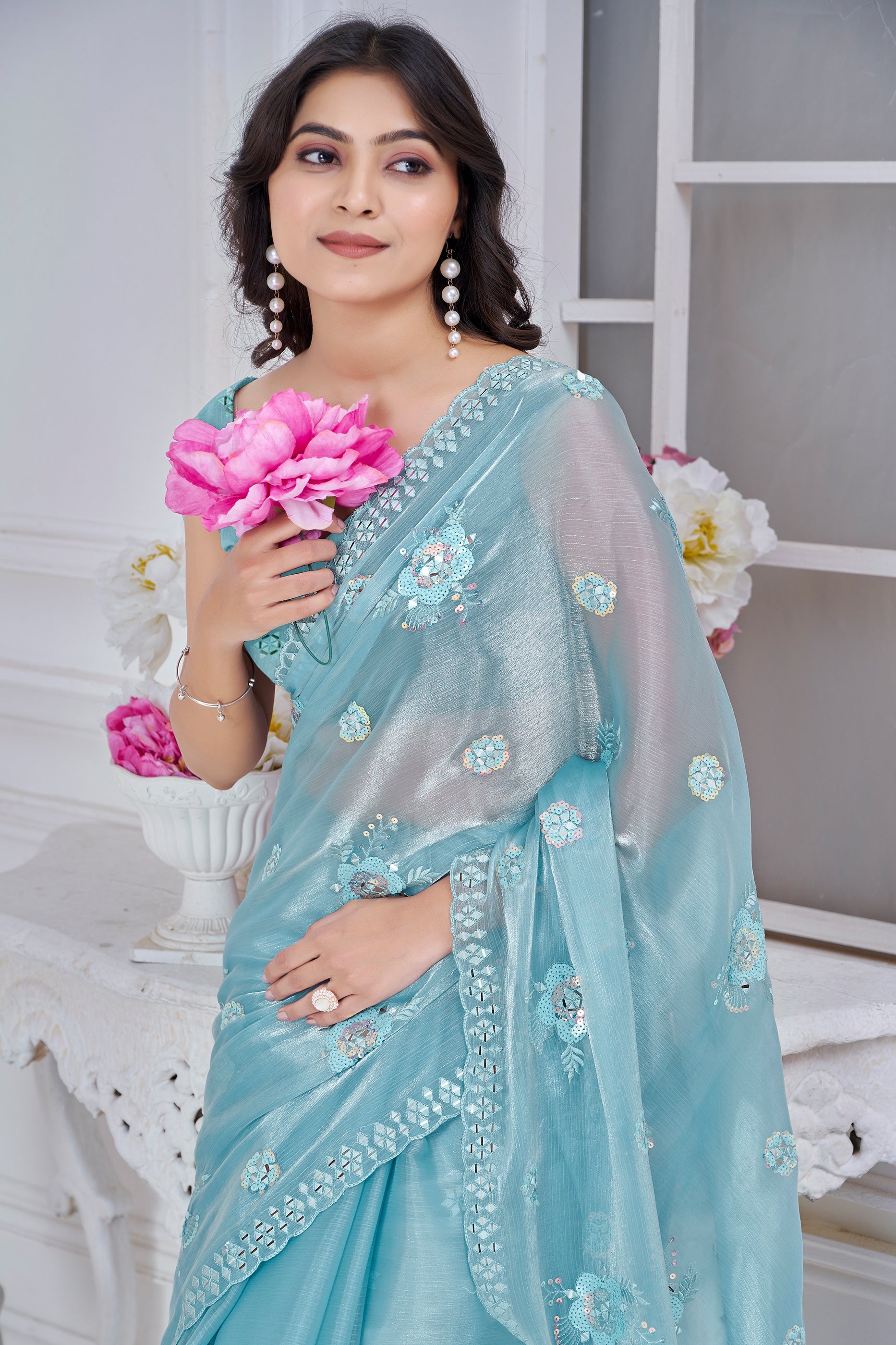 Grey Embroidered Organza Saree-SAR10756_2_SareeButa.com